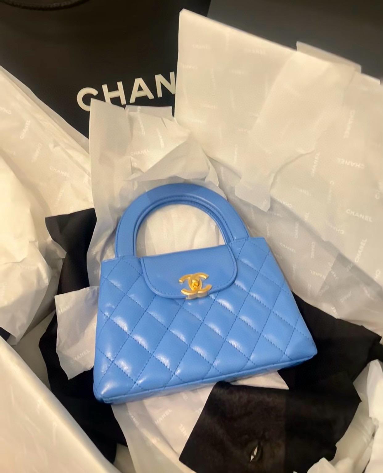 CHANEL 香奈兒 Kelly系列手柄包 海藍色 小牛皮手提/斜跨包 19cm