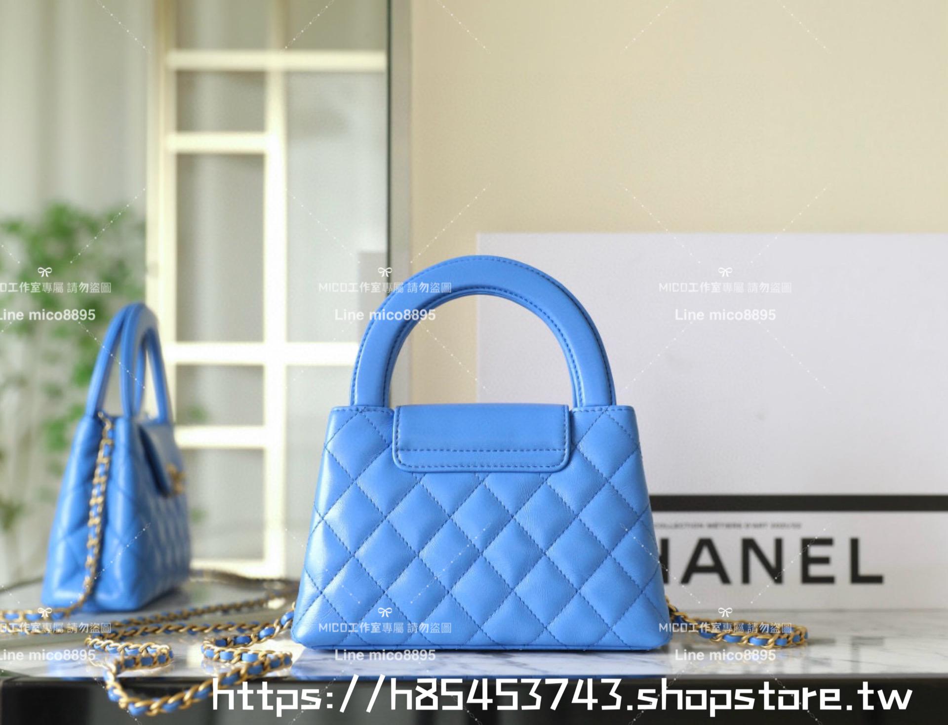 CHANEL 香奈兒 Kelly系列手柄包 海藍色 小牛皮手提/斜跨包 19cm