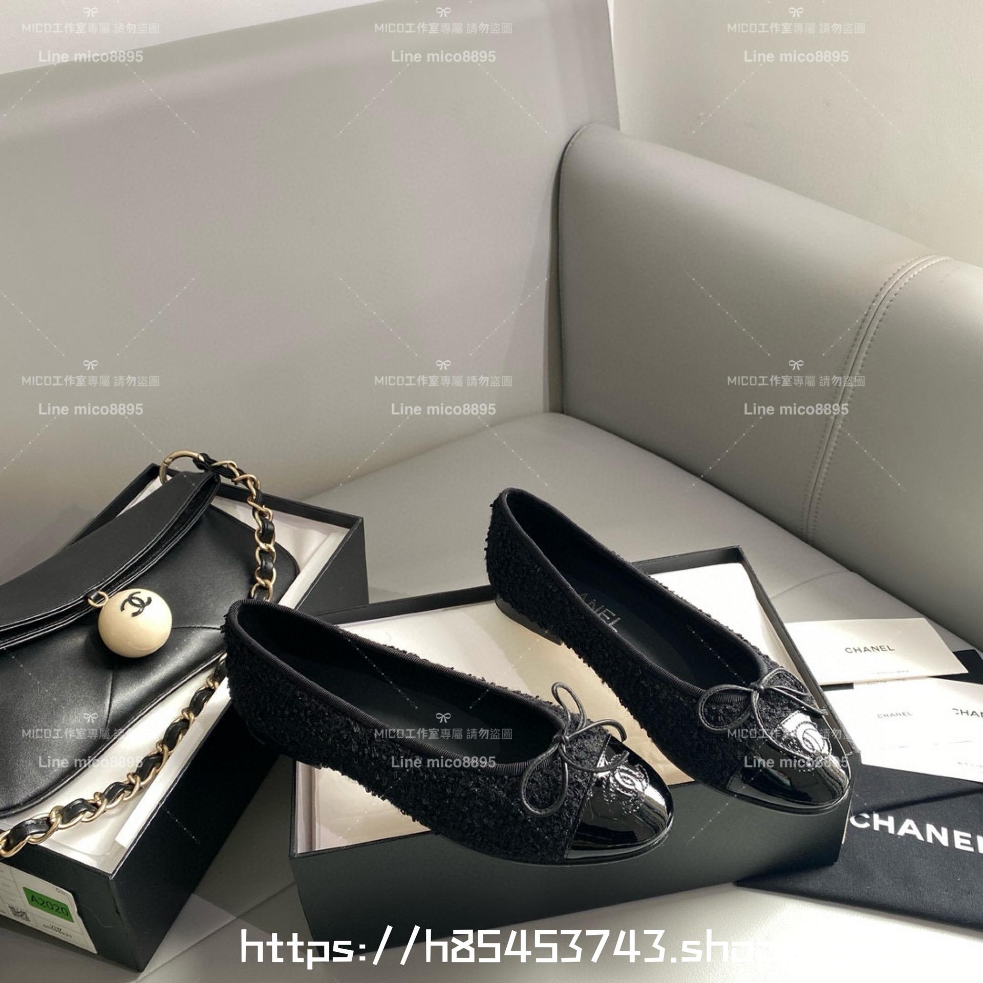 CHANEL 小香 經典款芭蕾舞鞋 呢料黑拼漆皮 平底鞋/女鞋 Size：35-39（34.40.41.42定做不退换）