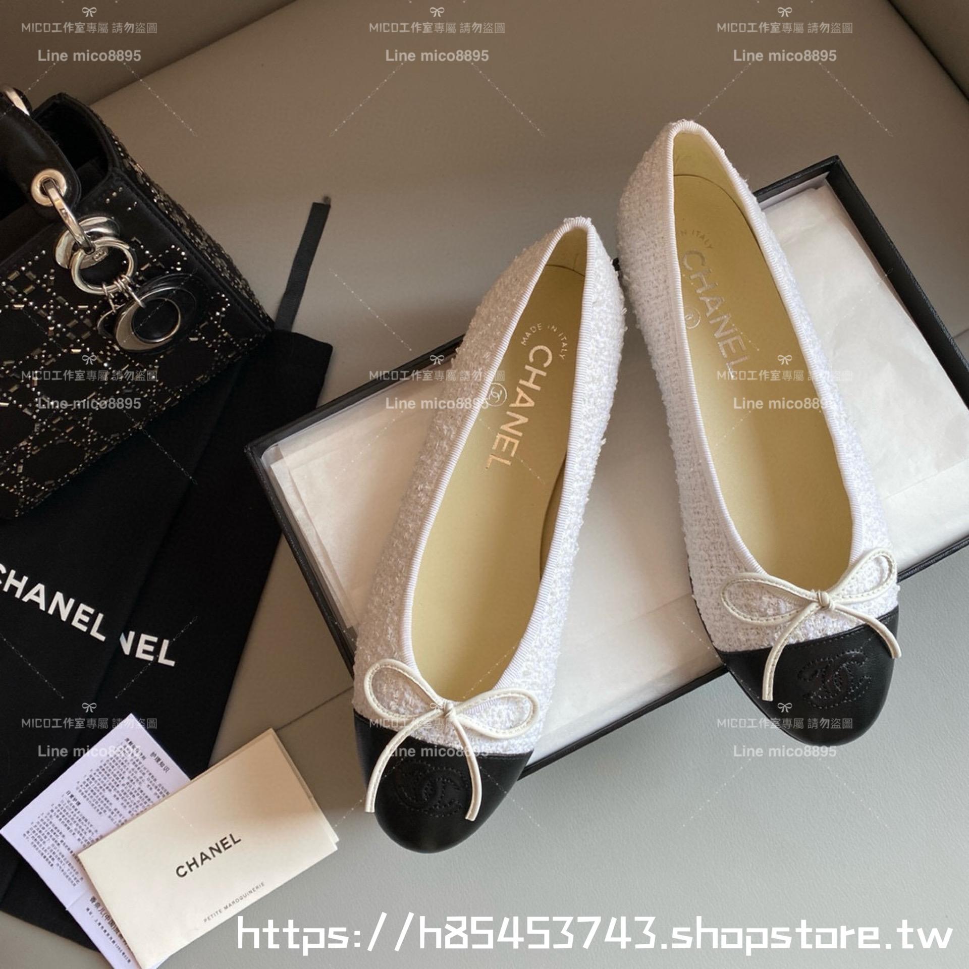 CHANEL 小香 經典款芭蕾舞鞋 毛呢白拼皮 平底鞋/女鞋 Size：35-39（34.40.41.42定做不退换）