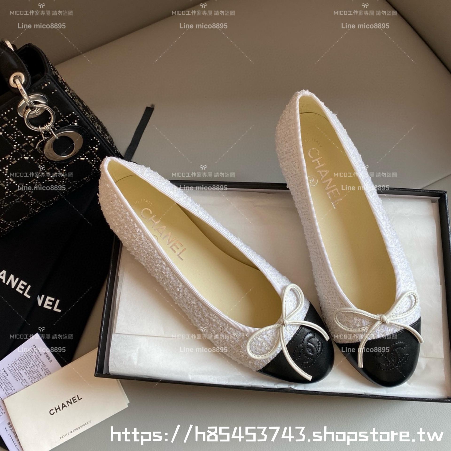 CHANEL 小香 經典款芭蕾舞鞋 毛呢白拼皮 平底鞋/女鞋 Size：35-39（34.40.41.42定做不退换）