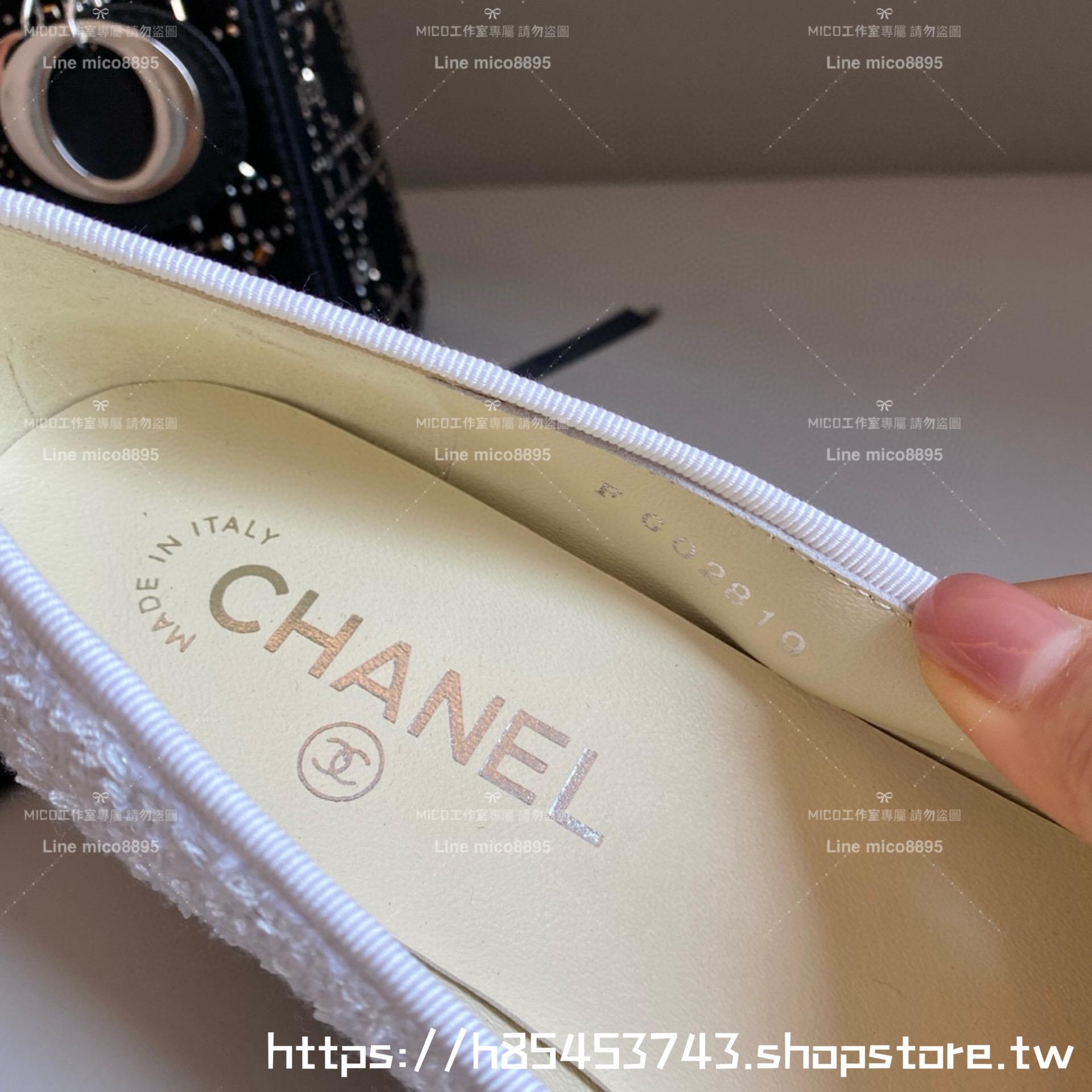 CHANEL 小香 經典款芭蕾舞鞋 毛呢白拼皮 平底鞋/女鞋 Size：35-39（34.40.41.42定做不退换）