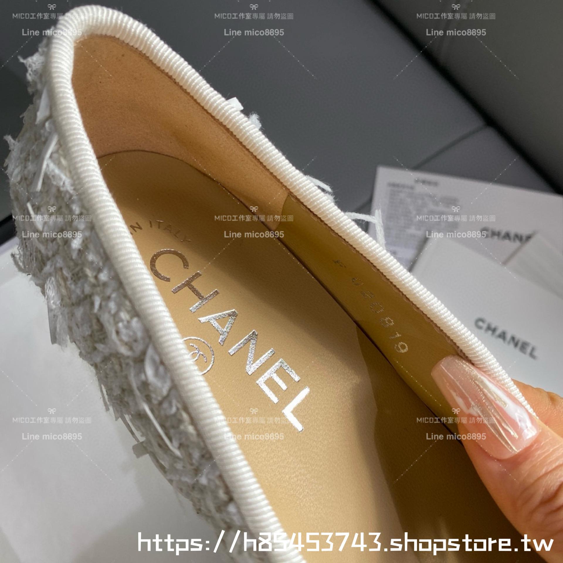 CHANEL 小香 經典款芭蕾舞鞋 呢料白拼布 平底鞋/女鞋 Size：35-39（34.40.41.42定做不退换）