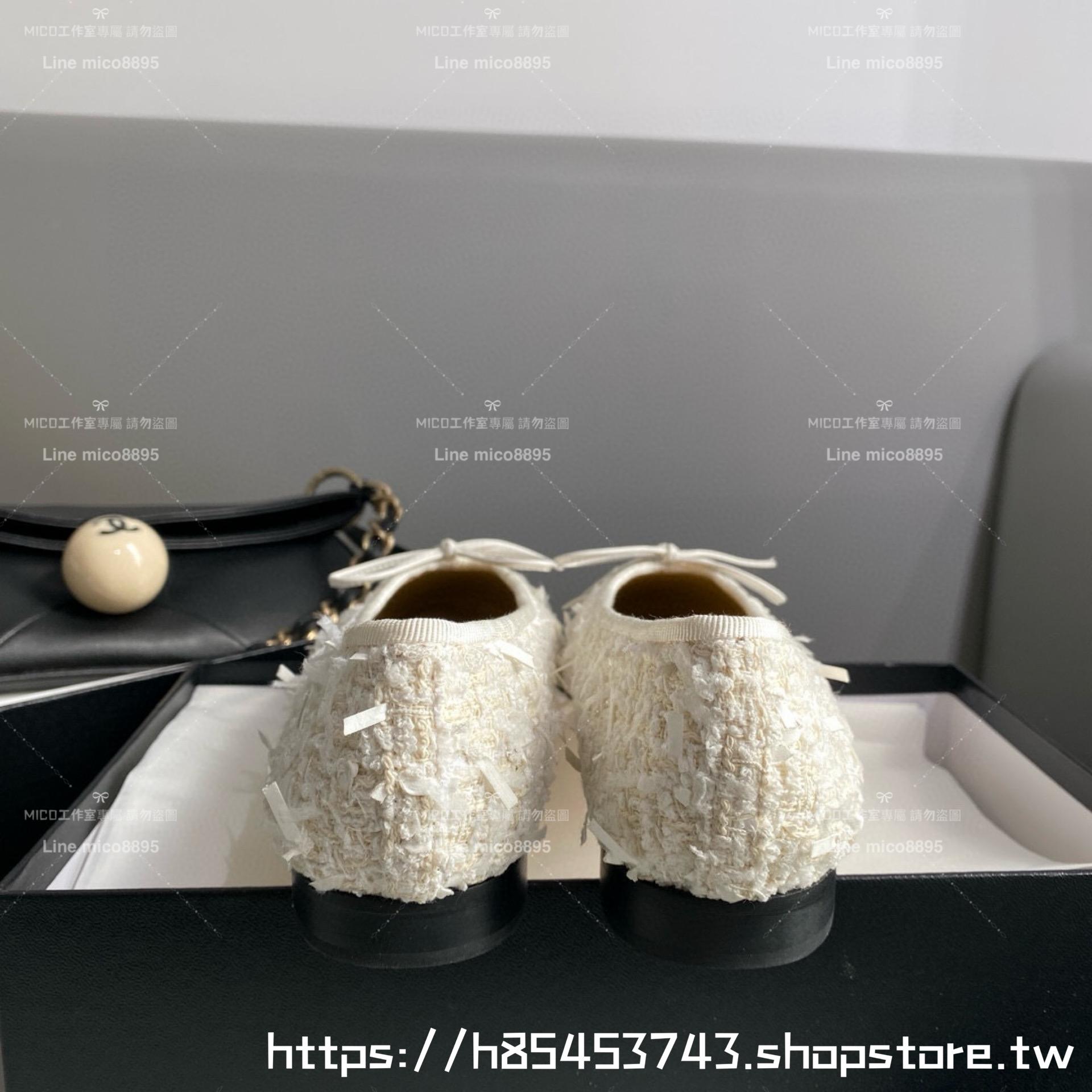 CHANEL 小香 經典款芭蕾舞鞋 呢料白拼布 平底鞋/女鞋 Size：35-39（34.40.41.42定做不退换）