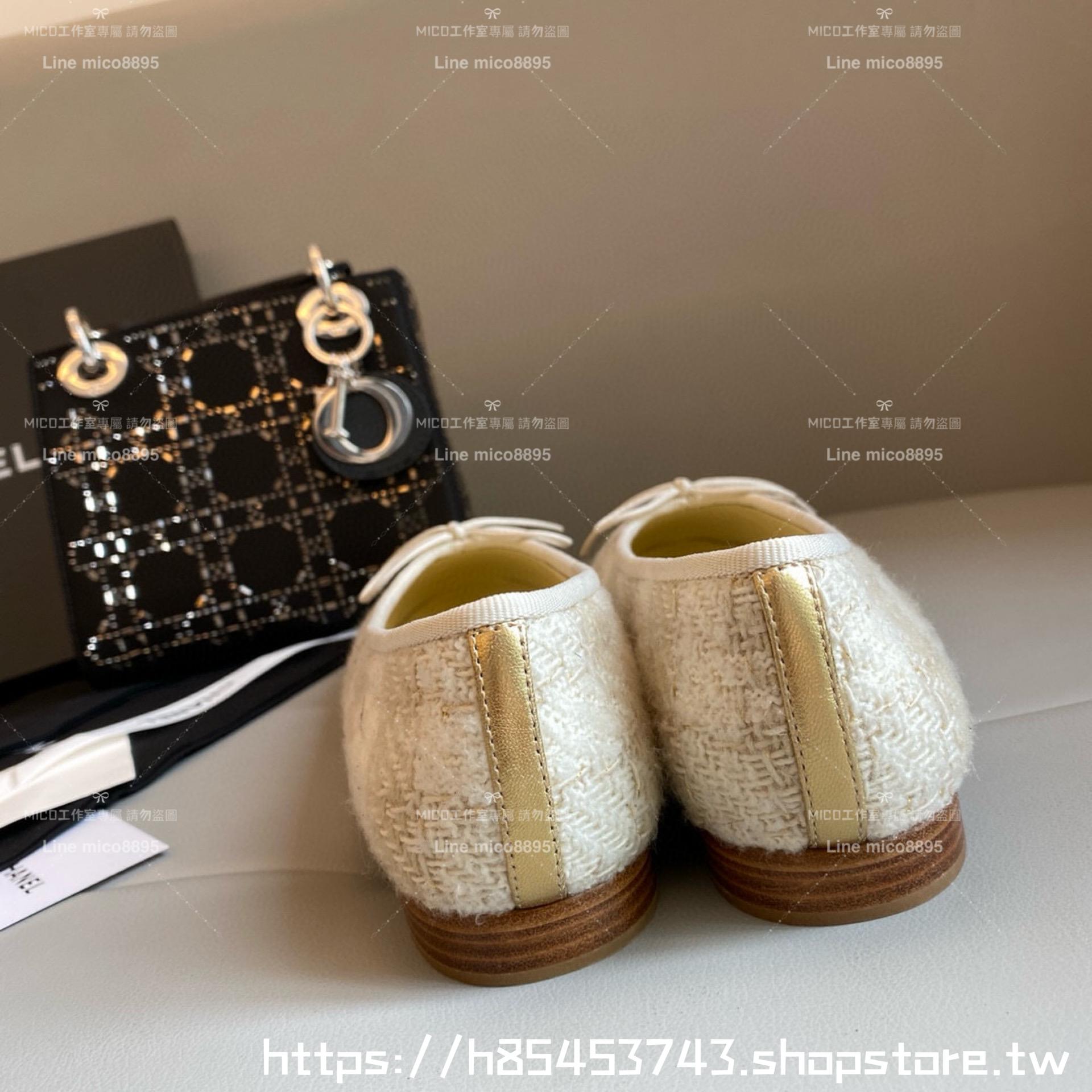 CHANEL 小香 經典款芭蕾舞鞋 毛呢料金色 平底鞋/女鞋 Size：35-39（34.40.41.42定做不退换）