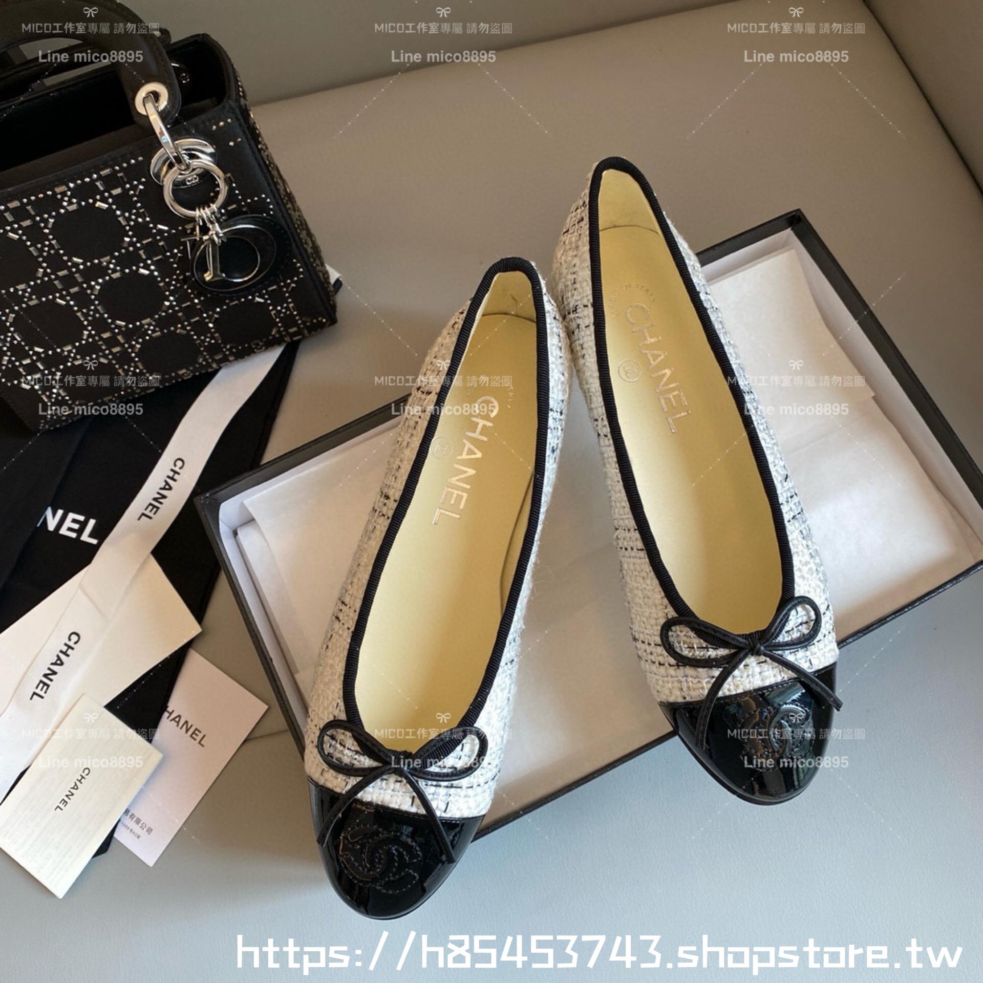 CHANEL 小香 經典款芭蕾舞鞋 呢料拼漆皮 平底鞋/女鞋 Size：35-39（34.40.41.42定做不退换）