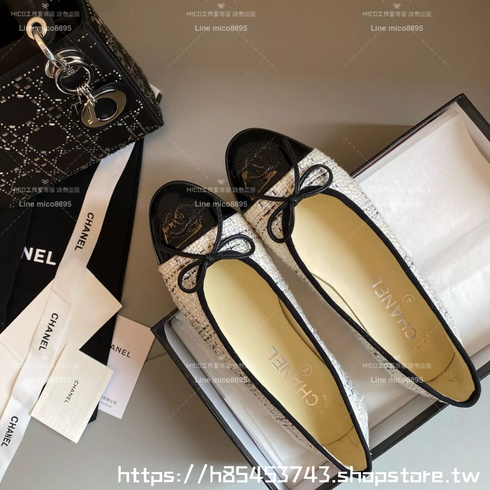 CHANEL 小香 經典款芭蕾舞鞋 呢料拼漆皮 平底鞋/女鞋 Size：35-39（34.40.41.42定做不退换）