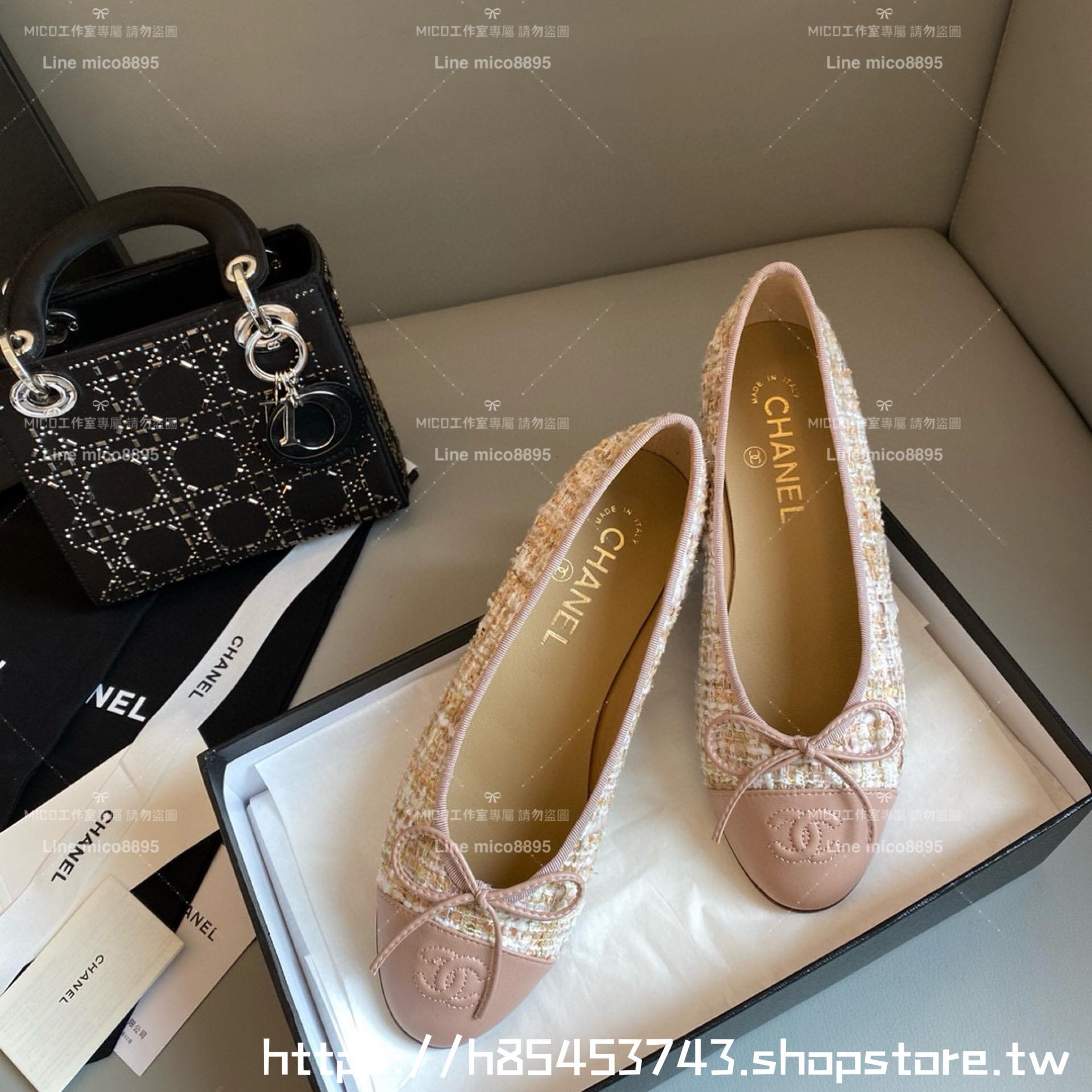 CHANEL 小香 經典款芭蕾舞鞋 粉色毛呢 平底鞋/女鞋 Size：35-39（34.40.41.42定做不退换）