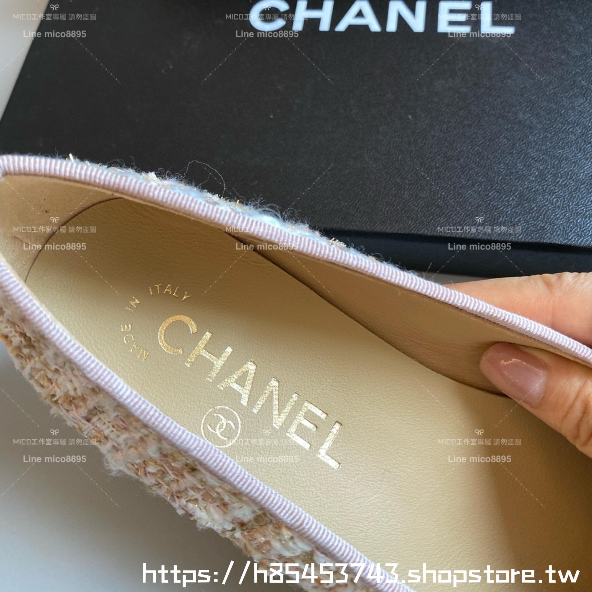 CHANEL 小香 經典款芭蕾舞鞋 粉色毛呢 平底鞋/女鞋 Size：35-39（34.40.41.42定做不退换）