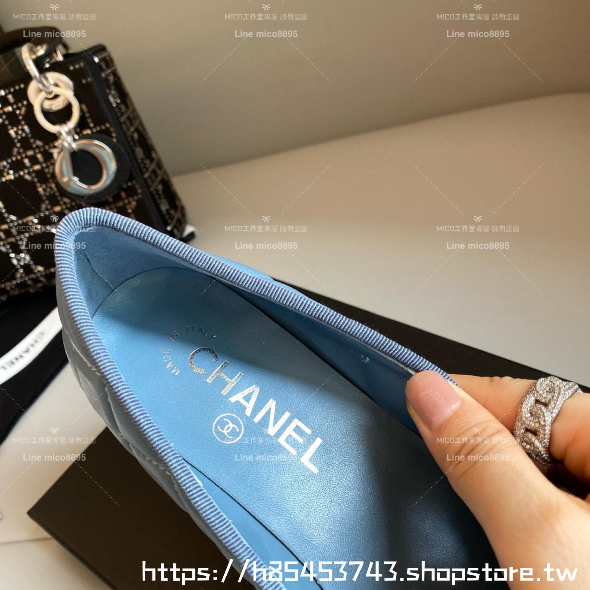 CHANEL 小香 經典款芭蕾舞鞋 菱格款 羊皮霧霾藍 平底鞋/女鞋 Size：35-39（34.40.41.42定做不退换）