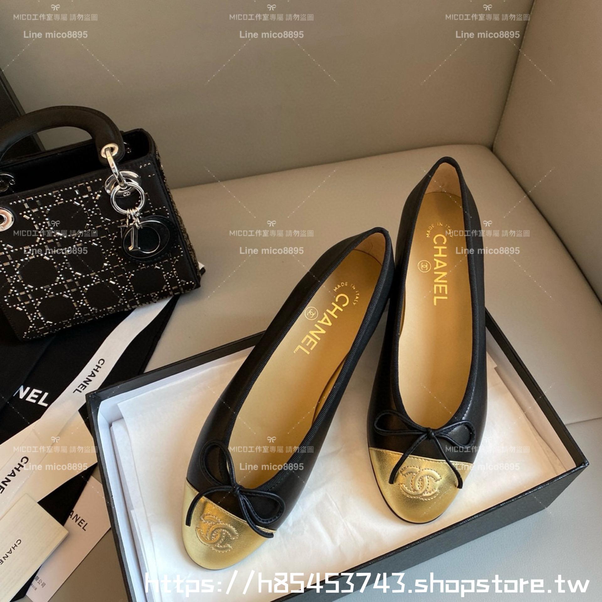 CHANEL 小香 經典款芭蕾舞鞋 黑/金 平底鞋/女鞋 Size：35-39（34.40.41.42定做不退换）