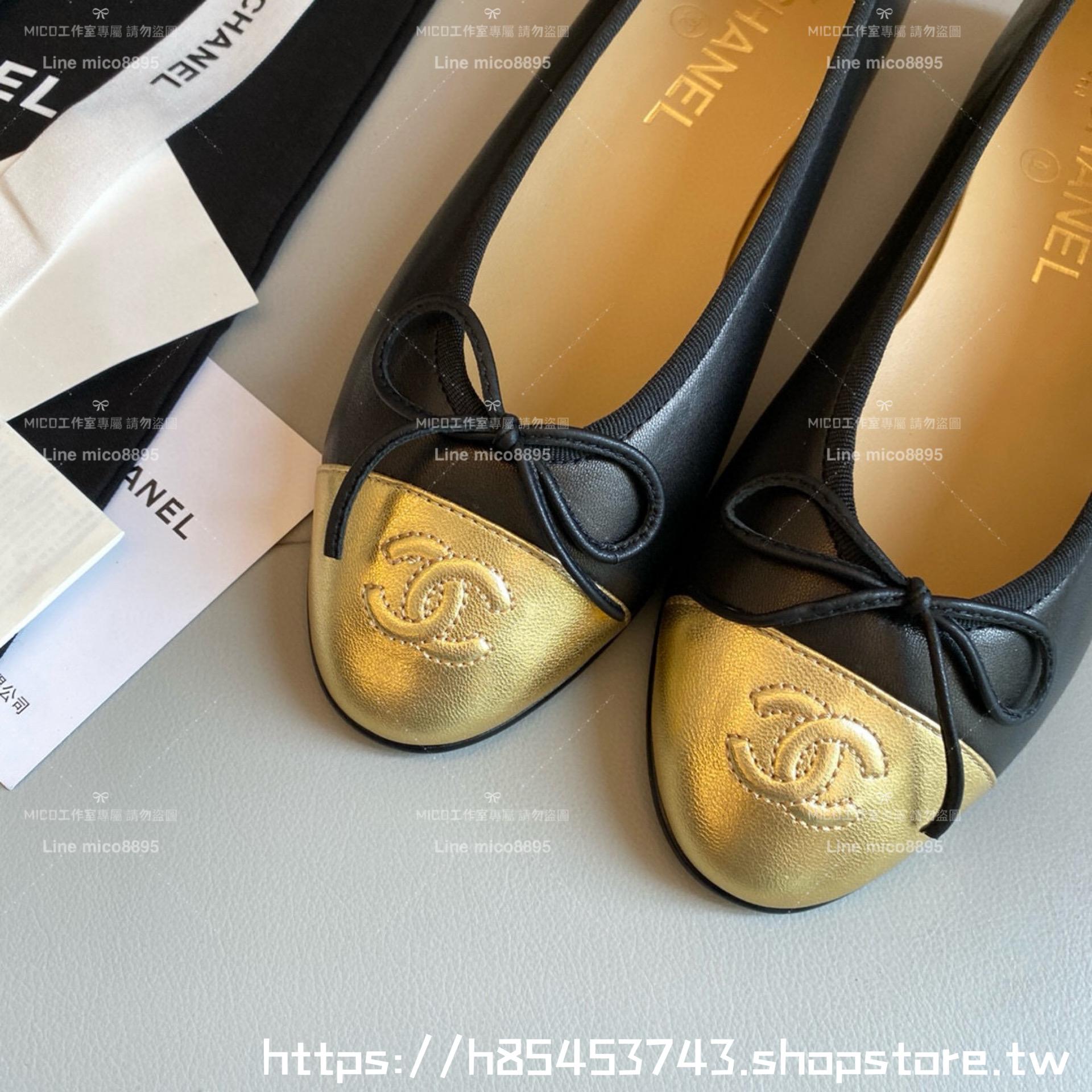 CHANEL 小香 經典款芭蕾舞鞋 黑/金 平底鞋/女鞋 Size：35-39（34.40.41.42定做不退换）