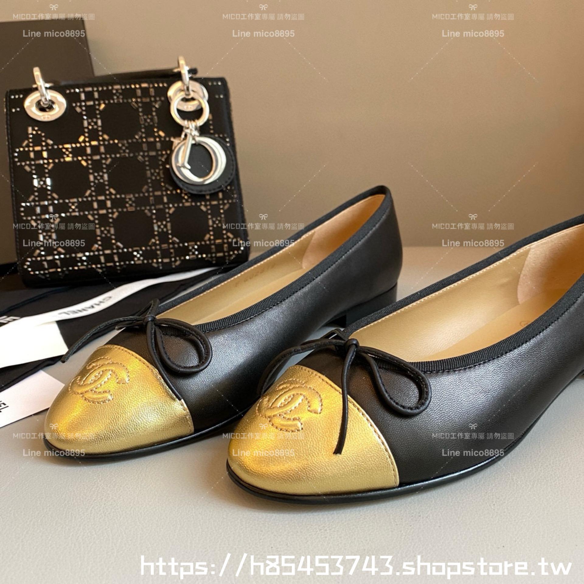 CHANEL 小香 經典款芭蕾舞鞋 黑/金 平底鞋/女鞋 Size：35-39（34.40.41.42定做不退换）