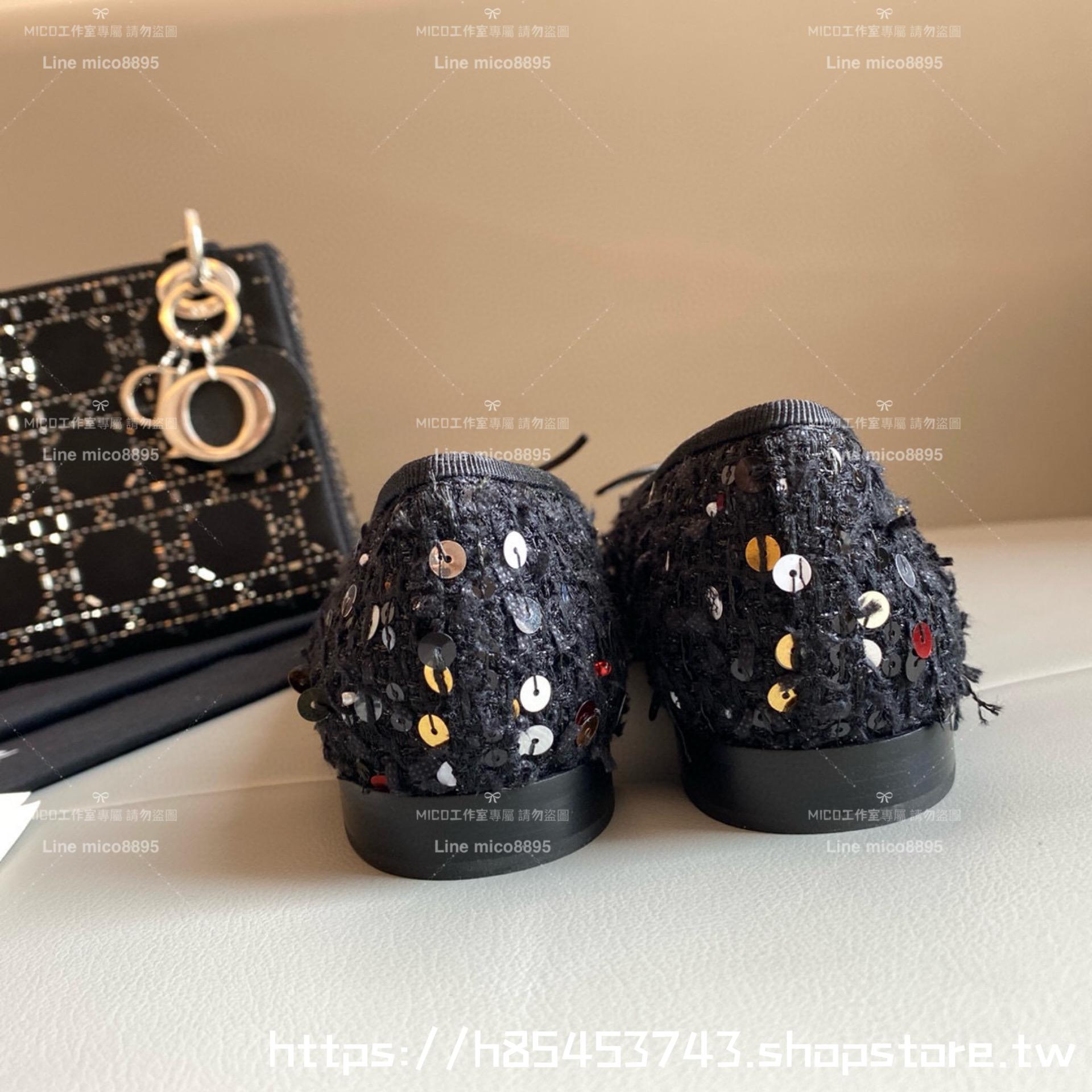 CHANEL 小香 經典款芭蕾舞鞋 黑呢料/亮片 平底鞋/女鞋 Size：35-39（34.40.41.42定做不退换）