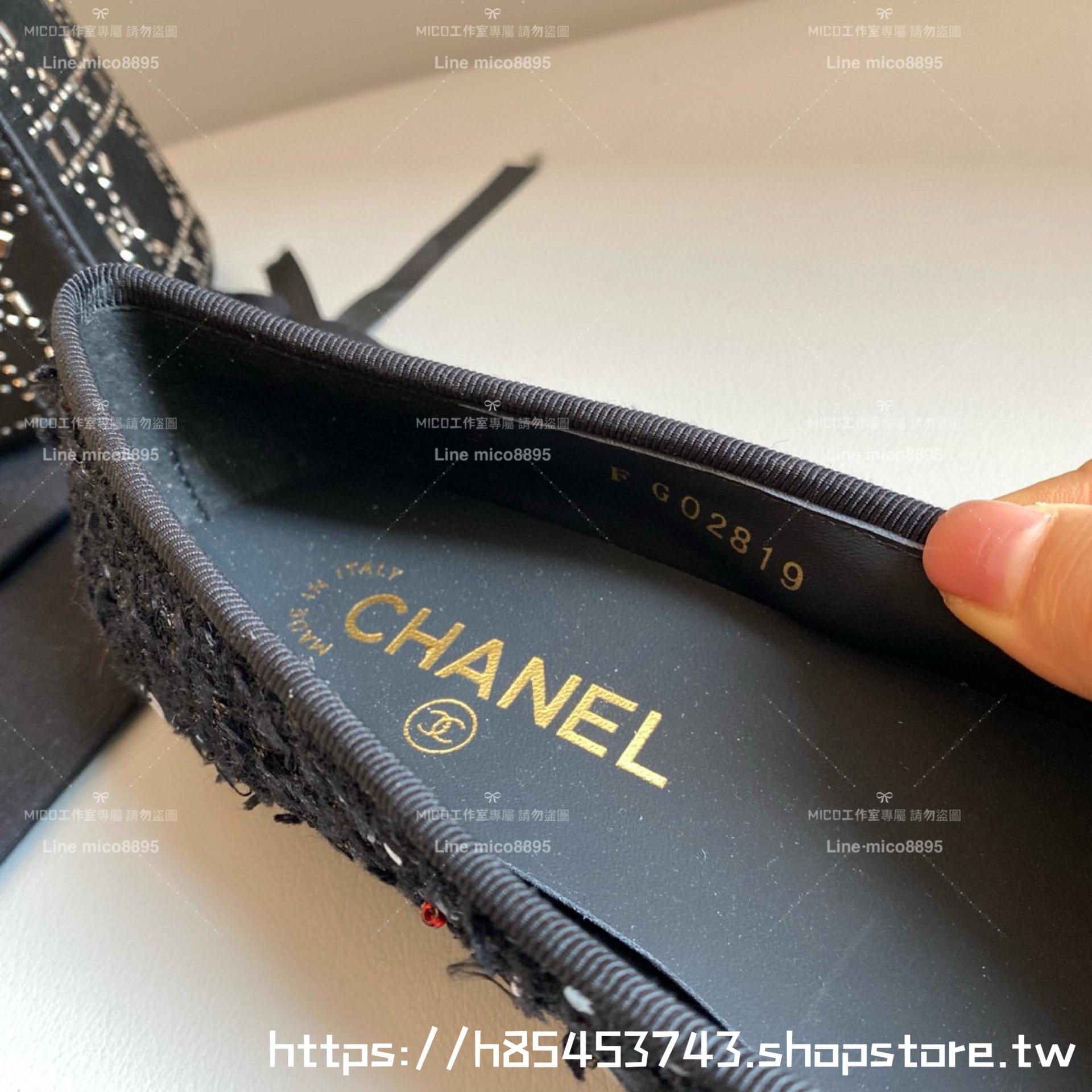 CHANEL 小香 經典款芭蕾舞鞋 黑呢料/亮片 平底鞋/女鞋 Size：35-39（34.40.41.42定做不退换）