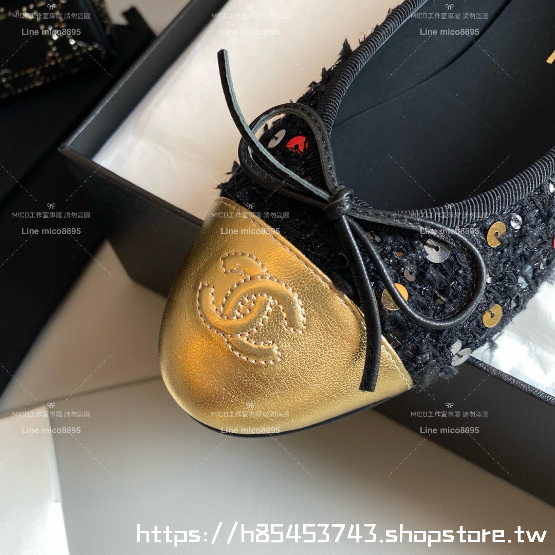 CHANEL 小香 經典款芭蕾舞鞋 黑呢料/亮片 平底鞋/女鞋 Size：35-39（34.40.41.42定做不退换）