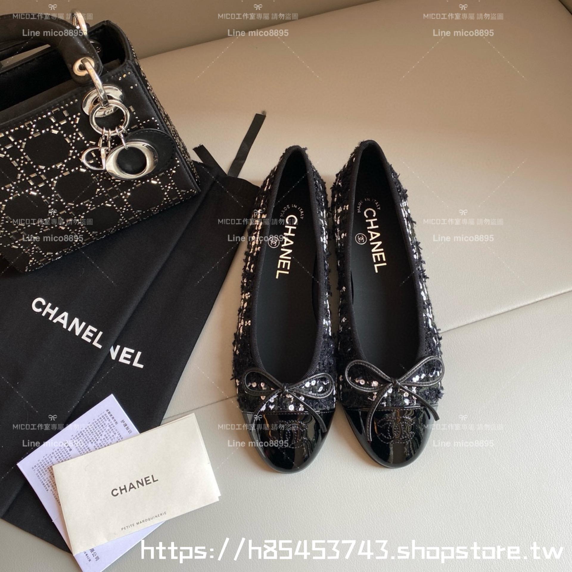 CHANEL 小香 經典款芭蕾舞鞋 黑色珠片 平底鞋/女鞋 Size：35-39（34.40.41.42定做不退换）