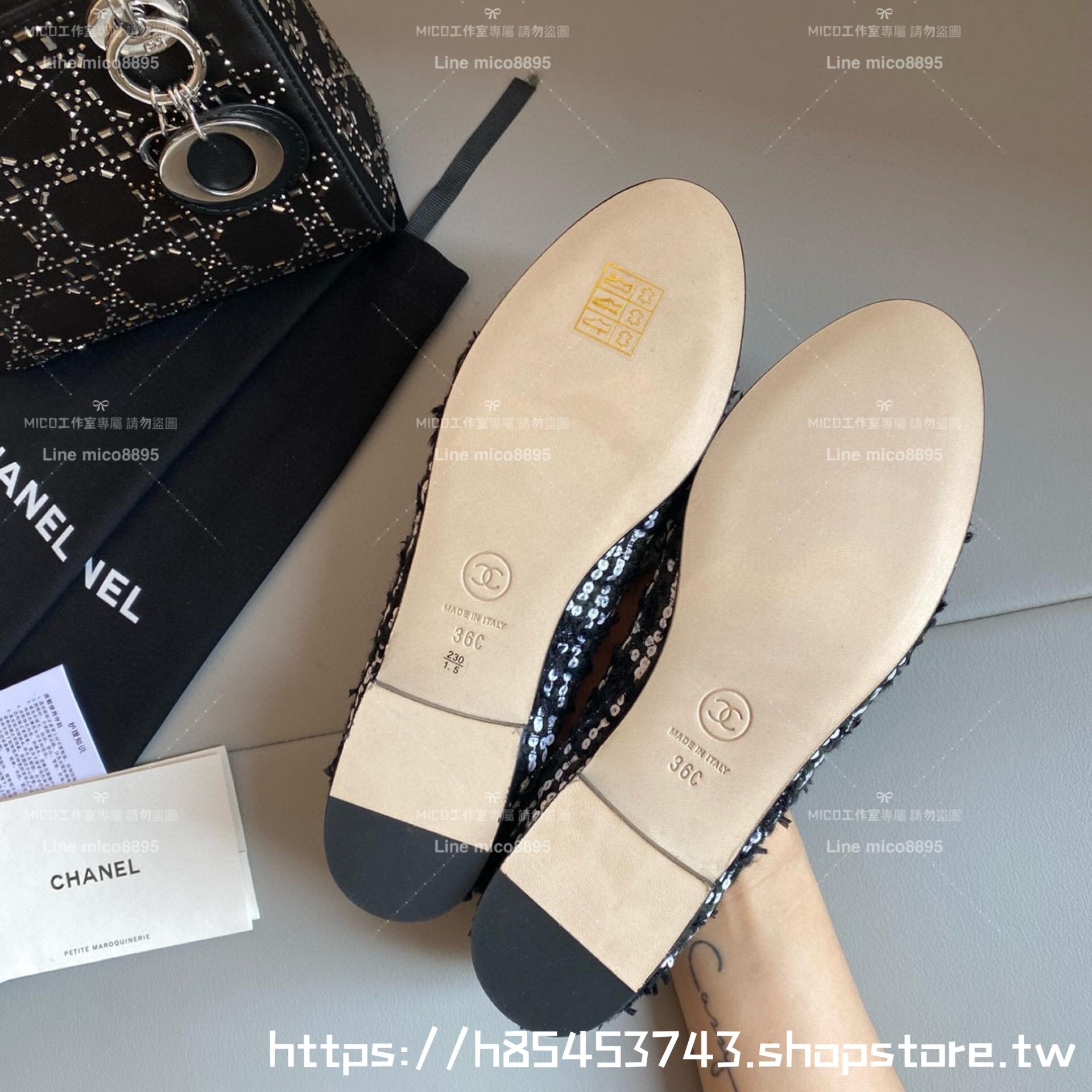 CHANEL 小香 經典款芭蕾舞鞋 黑色珠片 平底鞋/女鞋 Size：35-39（34.40.41.42定做不退换）