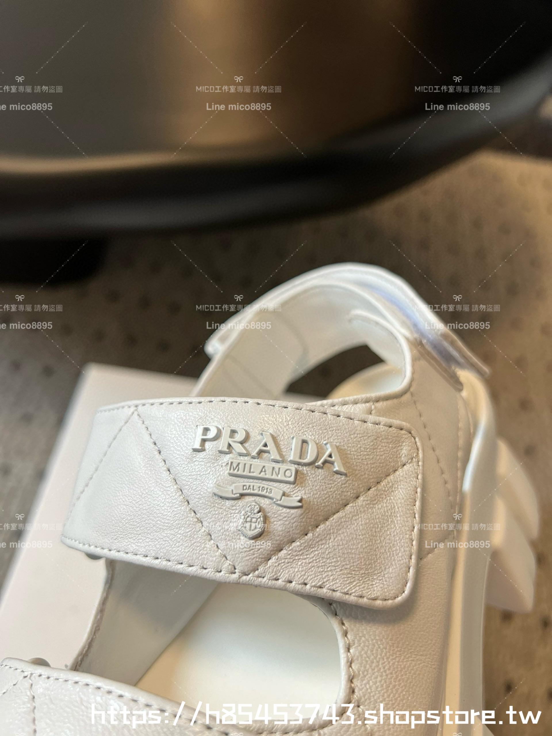 PRADA 普拉達 白色 厚底魔術貼涼鞋 Monolith 納帕軟皮涼鞋 35-40