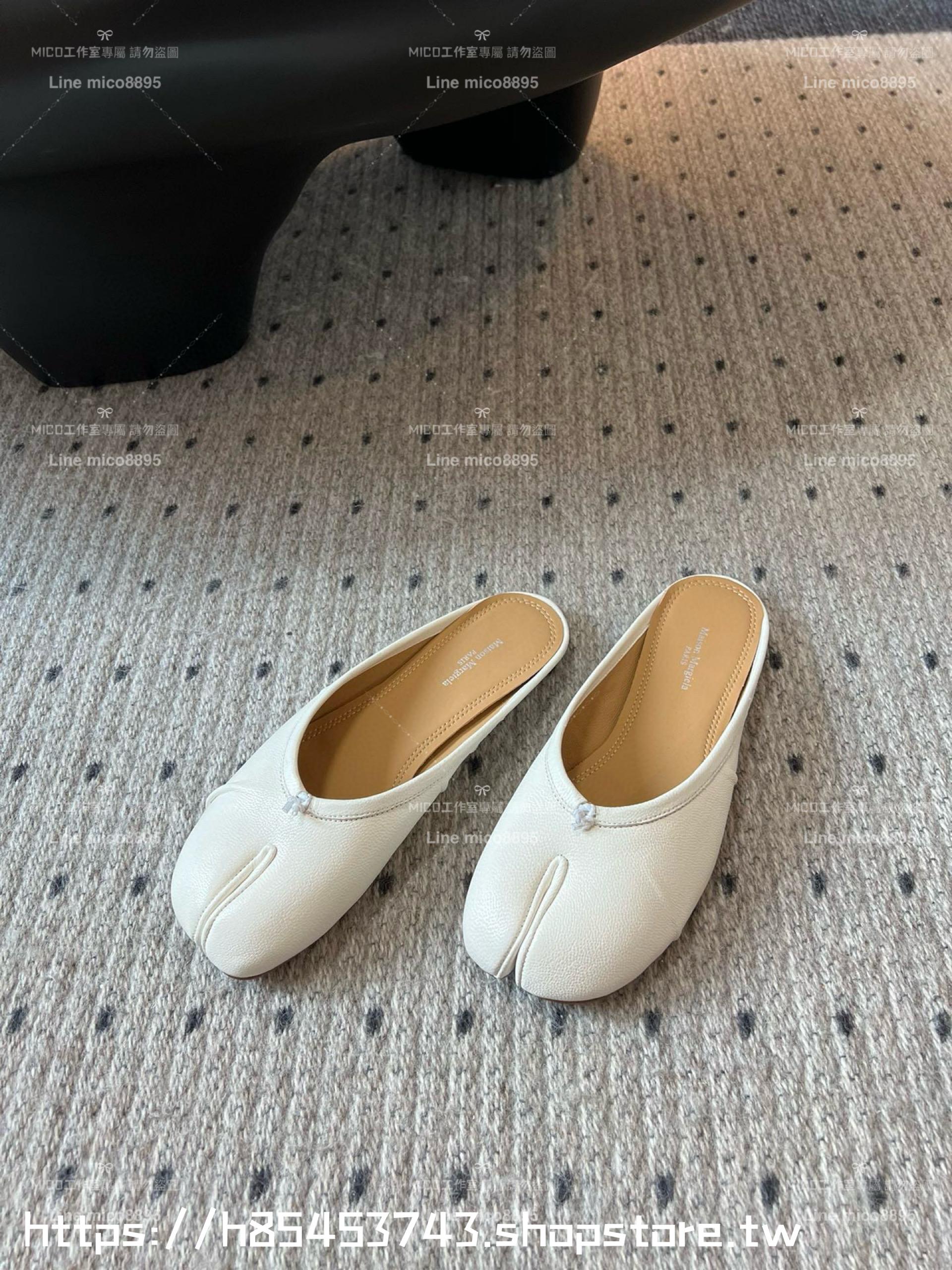 Maison Margiela·馬吉拉 白色半拖款 MM6 小羊皮/真皮 tabi褶皺芭蕾舞鞋 分趾鞋  35-41