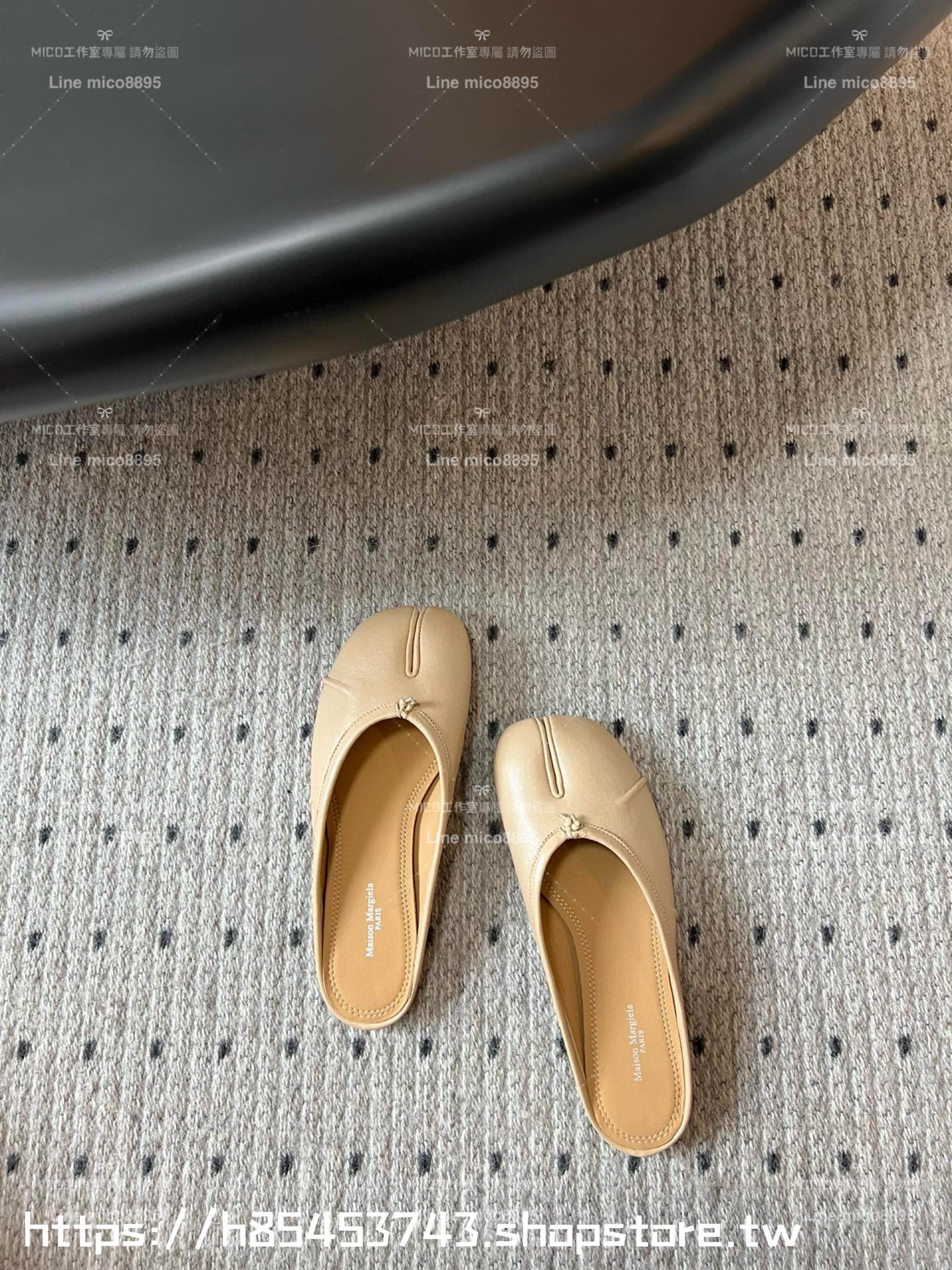 Maison Margiela·馬吉拉 杏色半拖款 MM6 小羊皮/真皮 tabi褶皺芭蕾舞鞋 分趾鞋  35-41