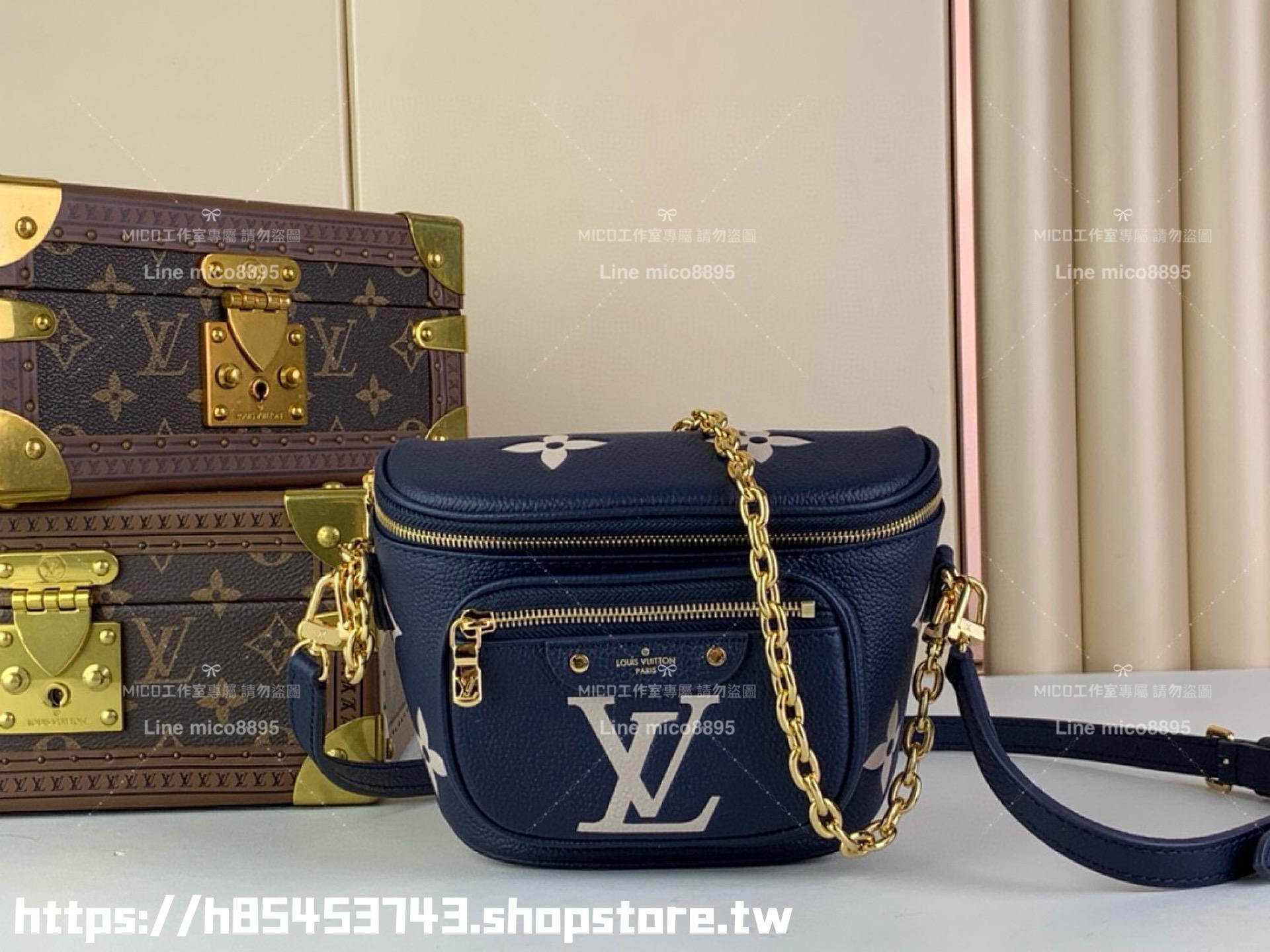 LV 深藍色皮革壓花 MINI BUMBAG 腰包/胸包 手袋 17cm