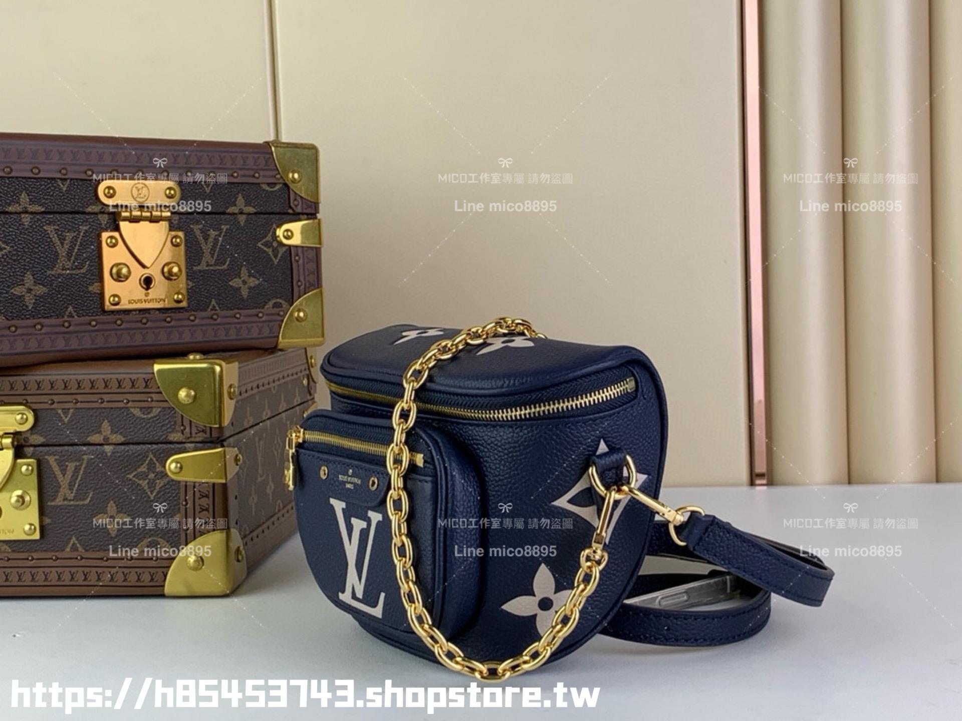 LV 深藍色皮革壓花 MINI BUMBAG 腰包/胸包 手袋 17cm