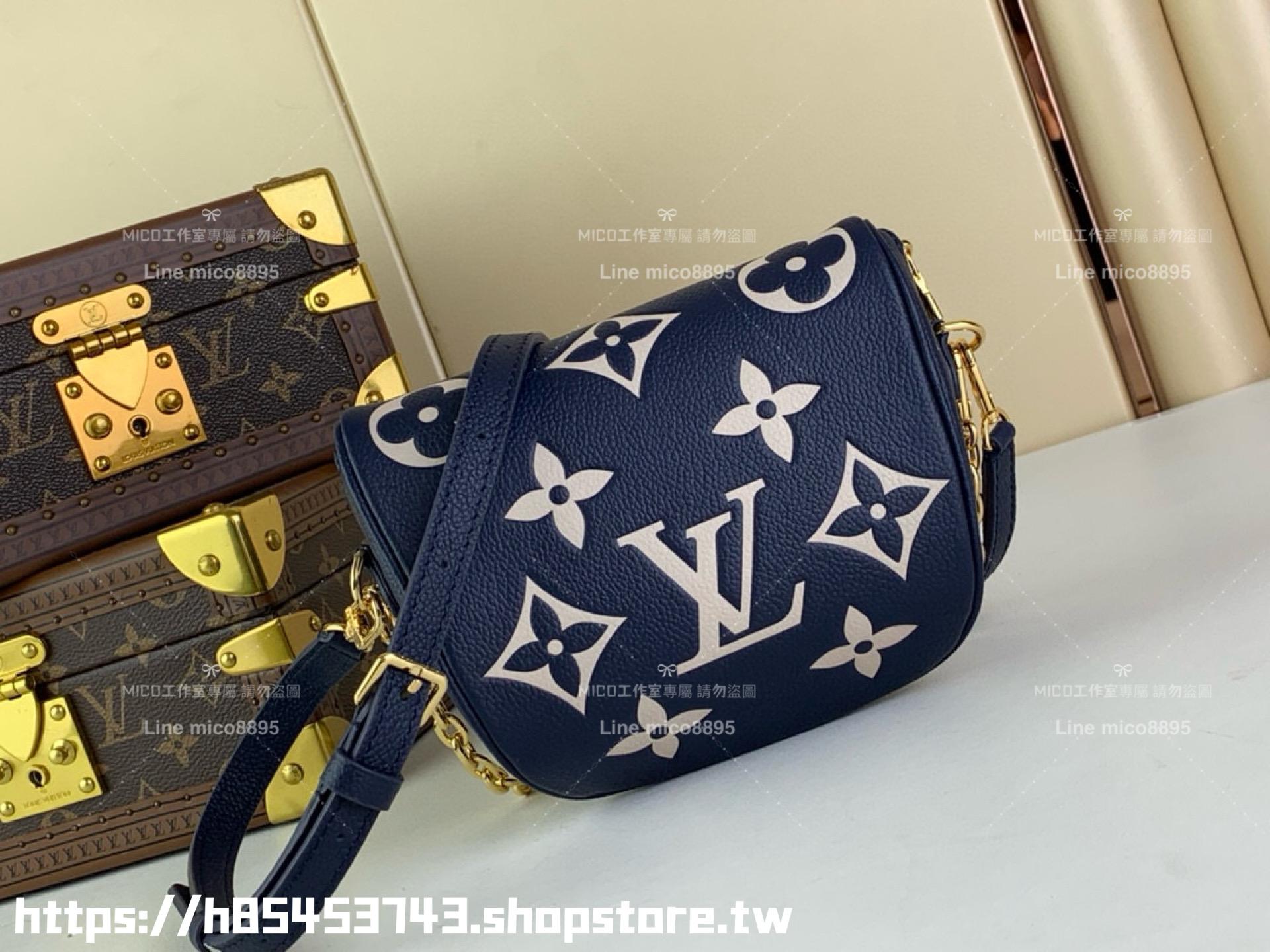 LV 深藍色皮革壓花 MINI BUMBAG 腰包/胸包 手袋 17cm