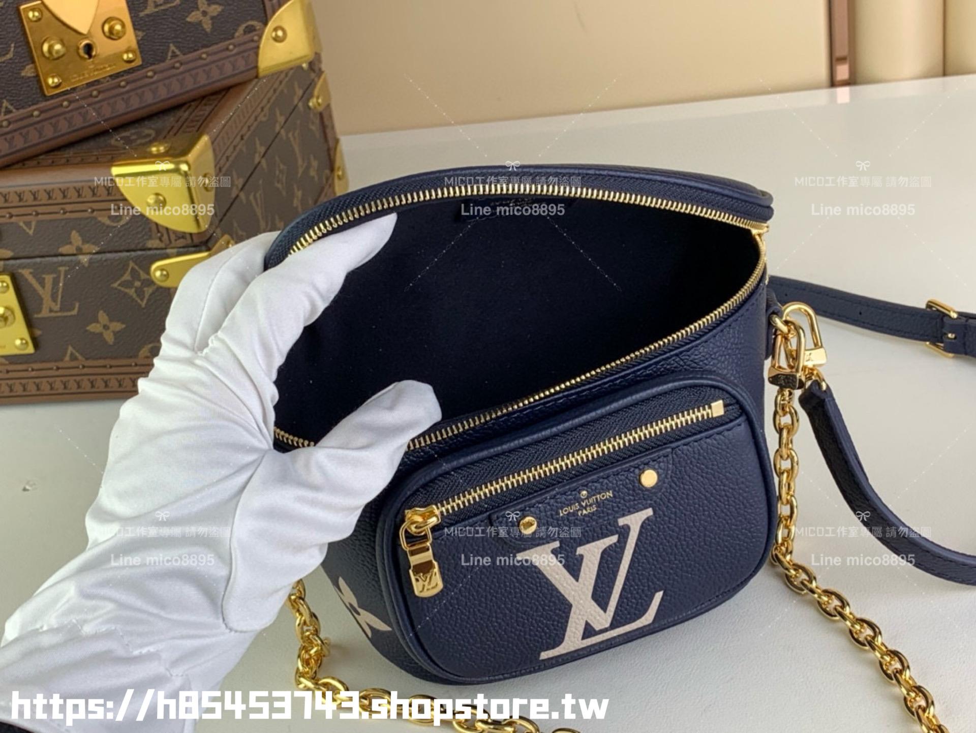 LV 深藍色皮革壓花 MINI BUMBAG 腰包/胸包 手袋 17cm