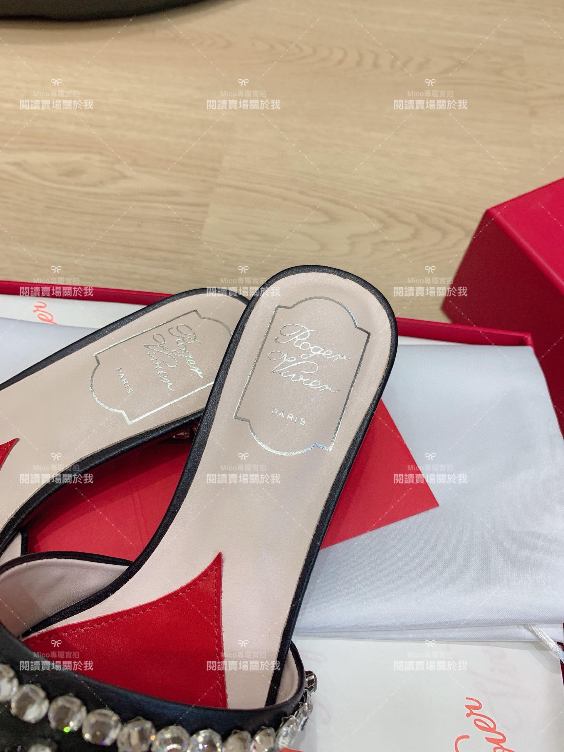 Roger vivier 黑色 鑽釦方頭絲緞拖鞋 穆勒拖鞋 35-39