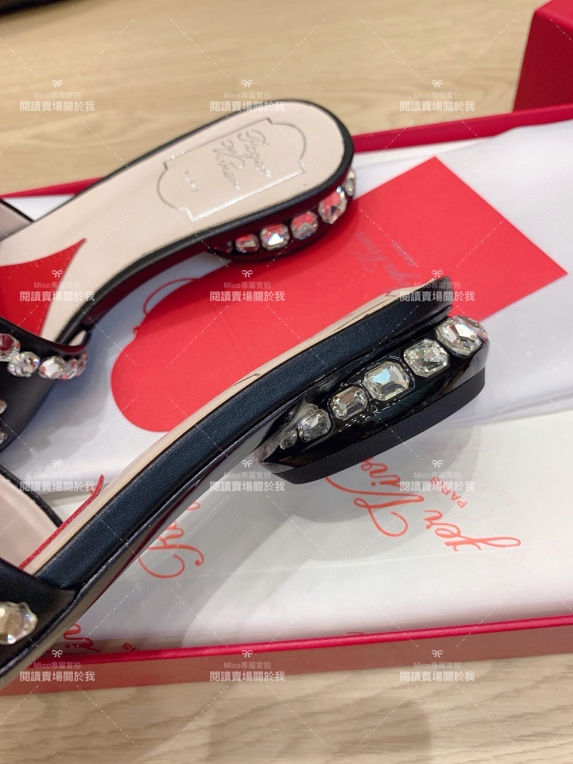 Roger vivier 黑色 鑽釦方頭絲緞拖鞋 穆勒拖鞋 35-39