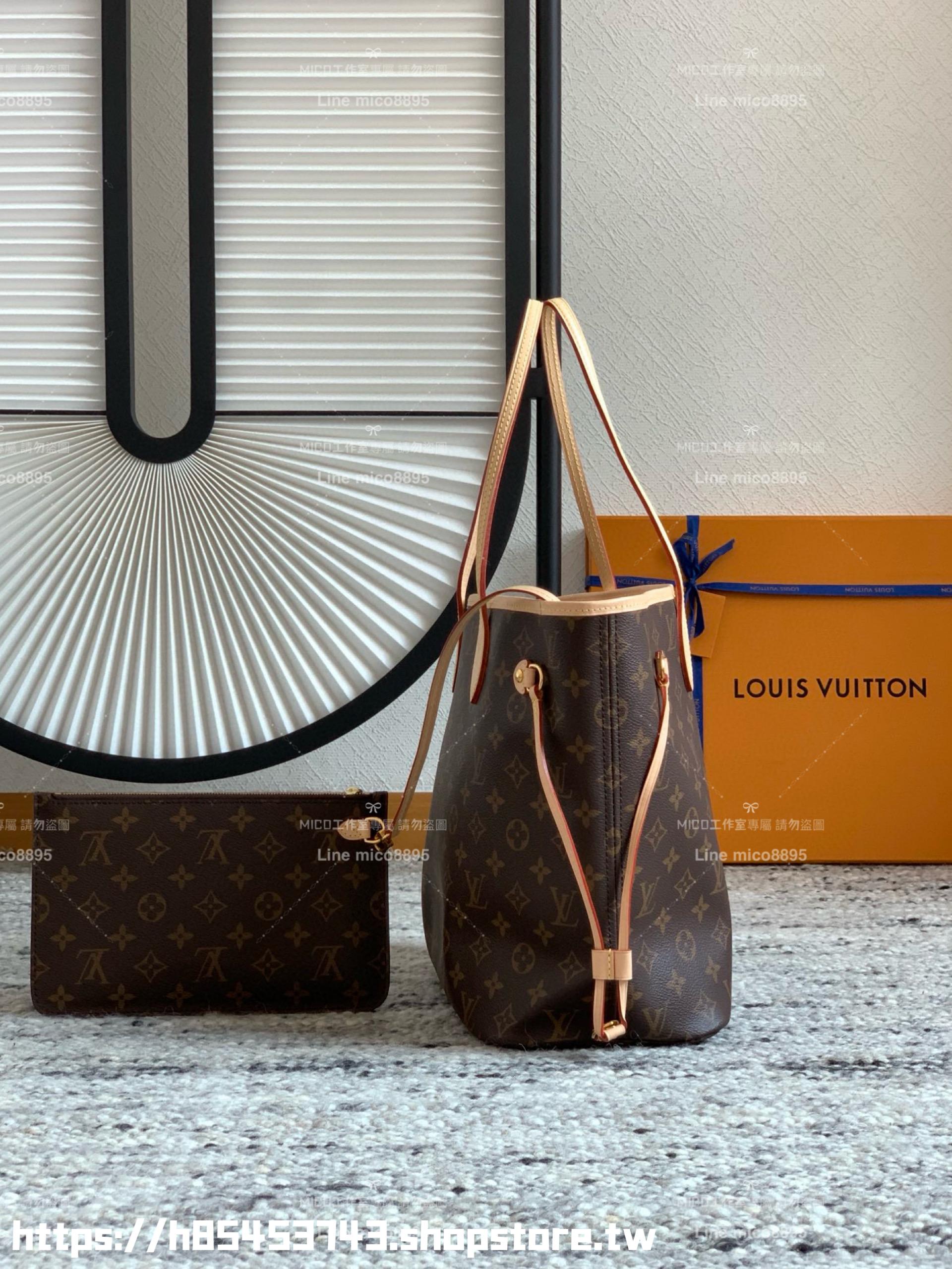 LV NEVERFULL 中號手袋 M40995 內拼卡其條紋 子母購物袋 托特包 31cm