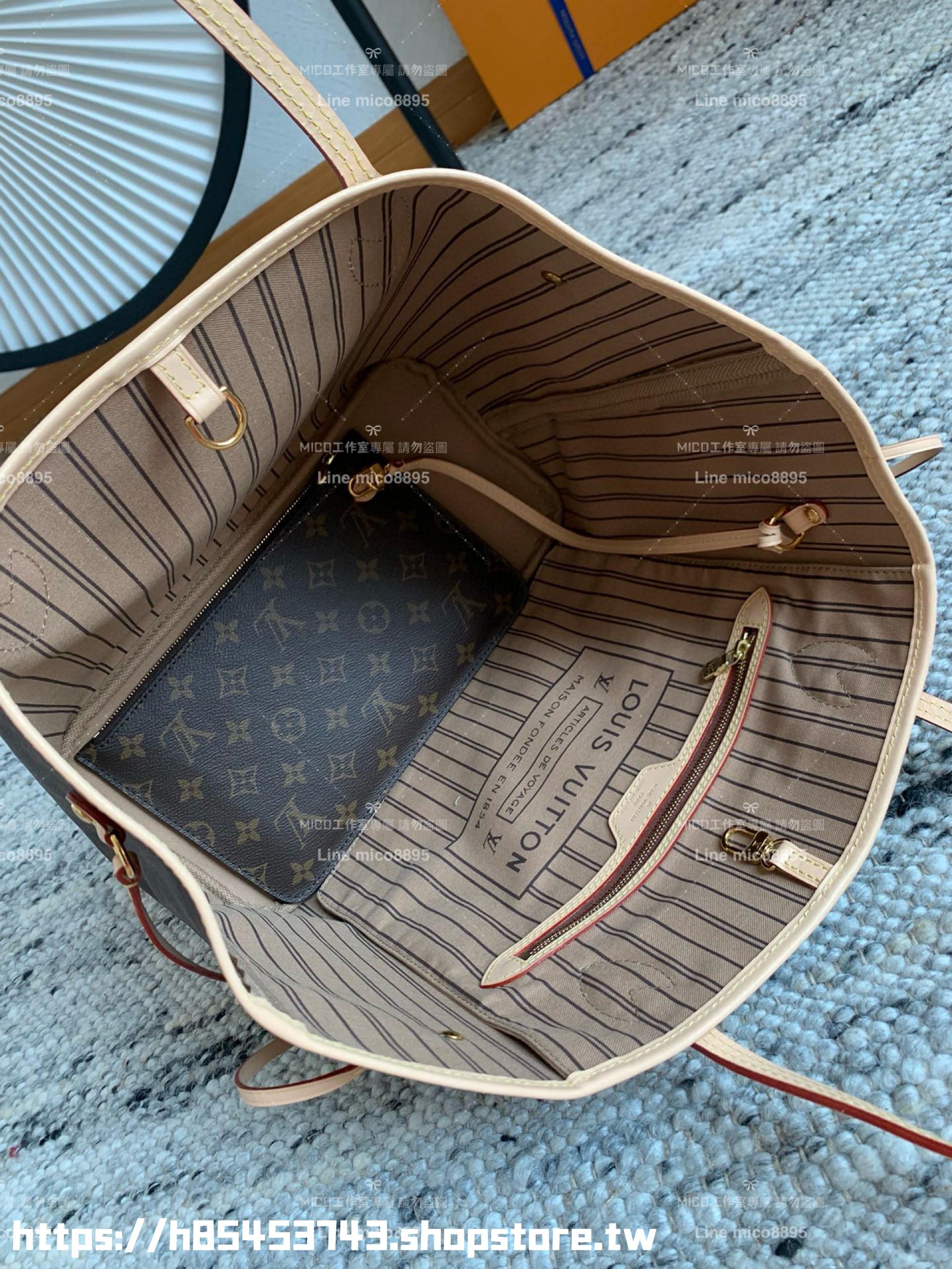 LV NEVERFULL 中號手袋 M40995 內拼卡其條紋 子母購物袋 托特包 31cm