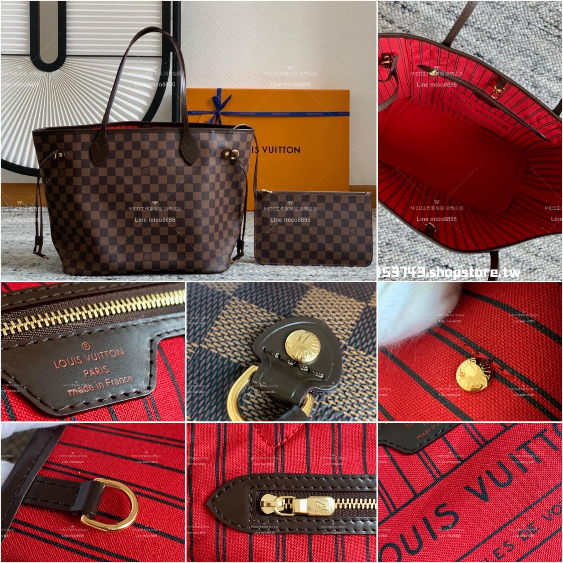 LV NEVERFULL 咖色棋盤格 Damier Azur中號手袋 M41358子母購物袋 托特包 31cm