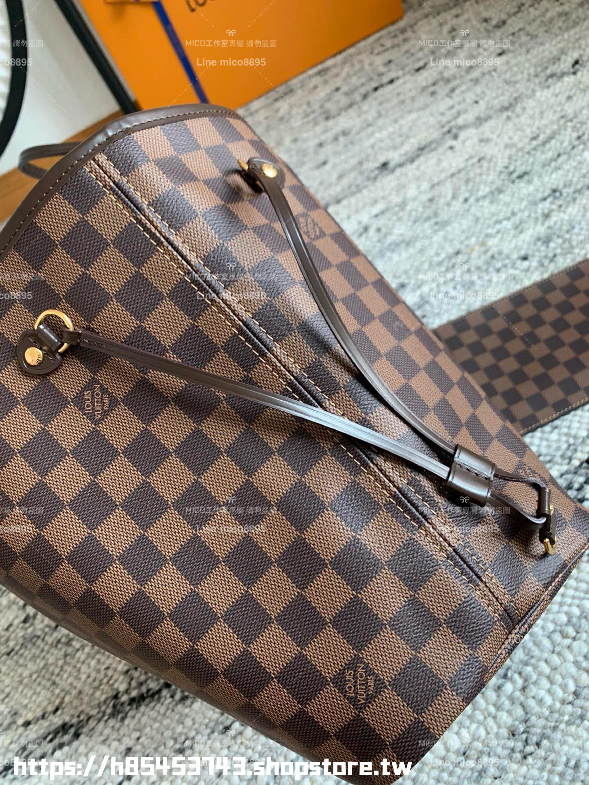 LV NEVERFULL 咖色棋盤格 Damier Azur中號手袋 M41358子母購物袋 托特包 31cm