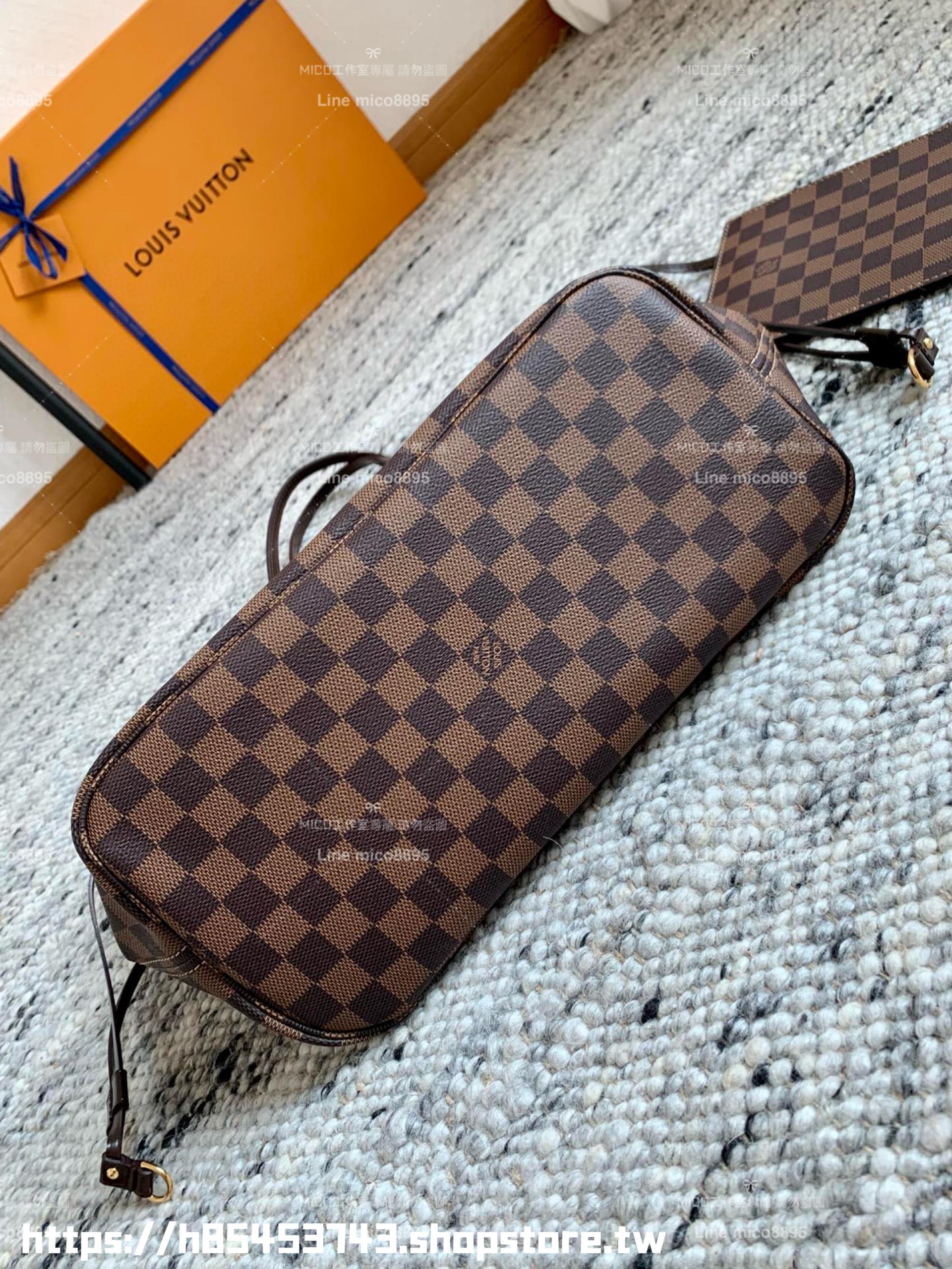 LV NEVERFULL 咖色棋盤格 Damier Azur中號手袋 M41358子母購物袋 托特包 31cm