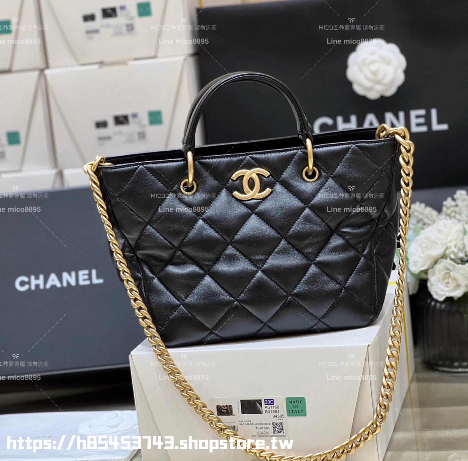 Chanel 香奈兒｜23B 秋冬預告系列 限量版小型購物袋 菜籃子 黑色小牛皮 22cm