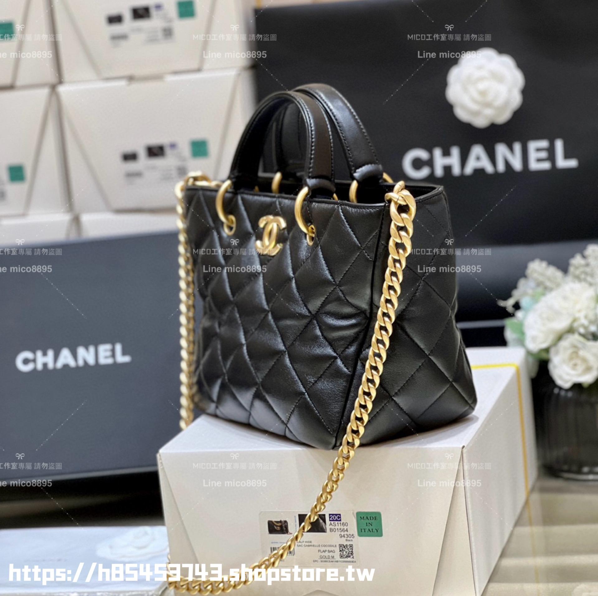 Chanel 香奈兒｜23B 秋冬預告系列 限量版小型購物袋 菜籃子 黑色小牛皮 22cm