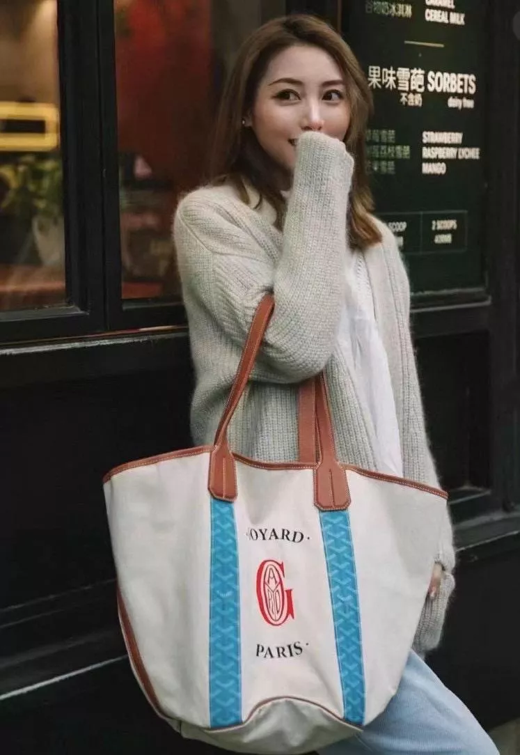 Goyard 雙面款 湖水藍帆布購物袋 拼接logo沙灘包 單肩手提女包