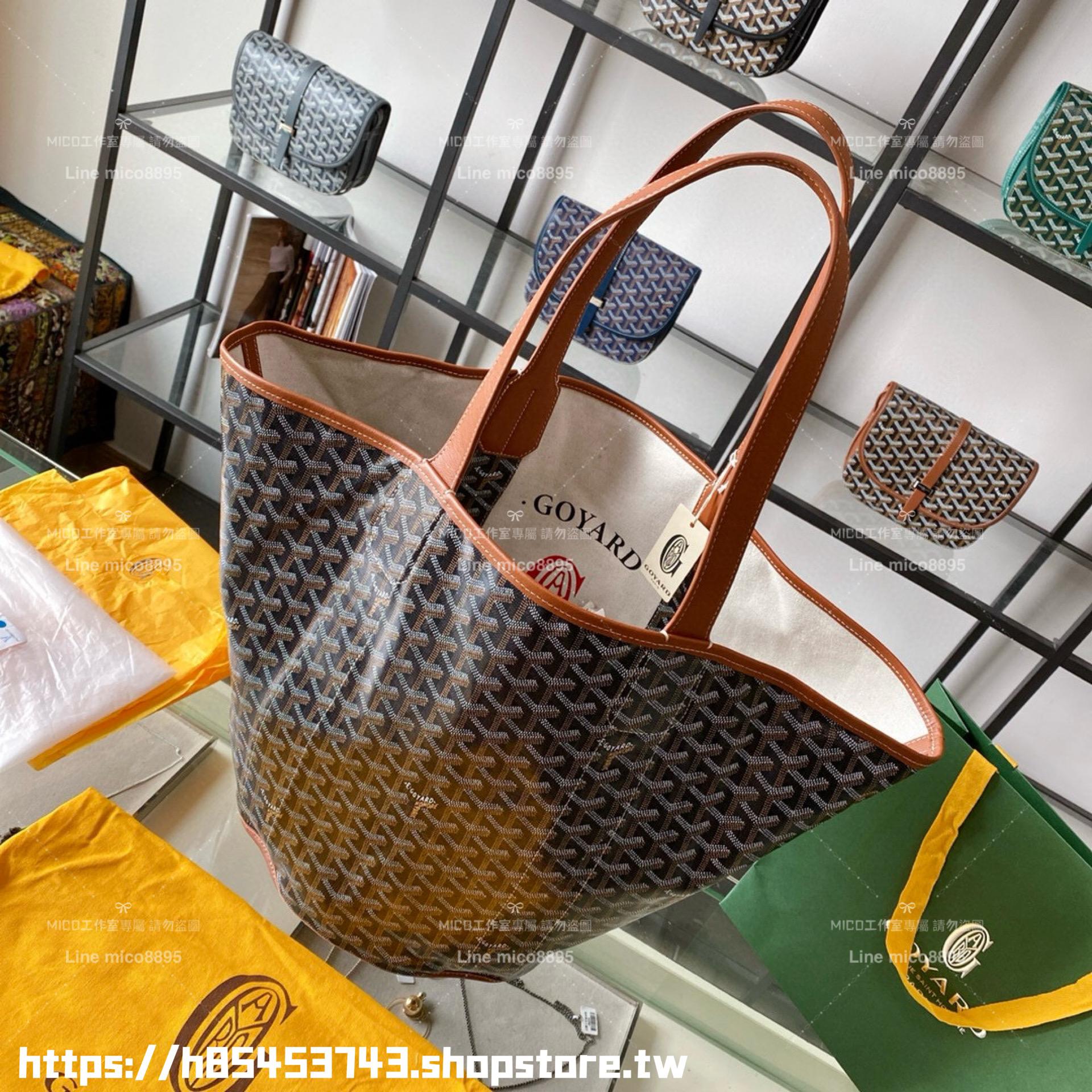 Goyard 雙面款 焦糖色 帆布購物袋 拼接logo沙灘包 單肩手提女包