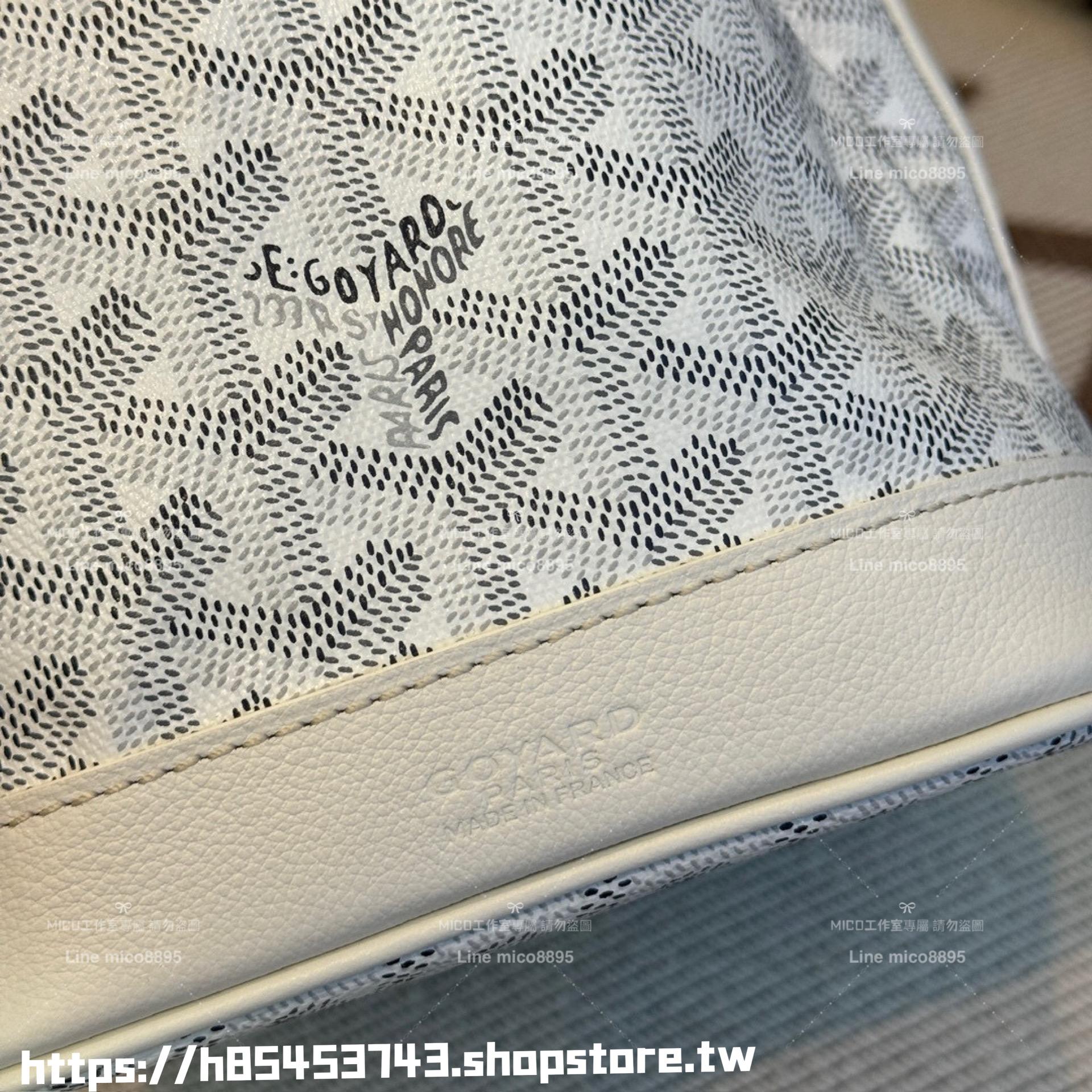 Goyard 白色 Petit Flot 水桶包，發財桶 抽繩手袋 尺寸23x14.5x17