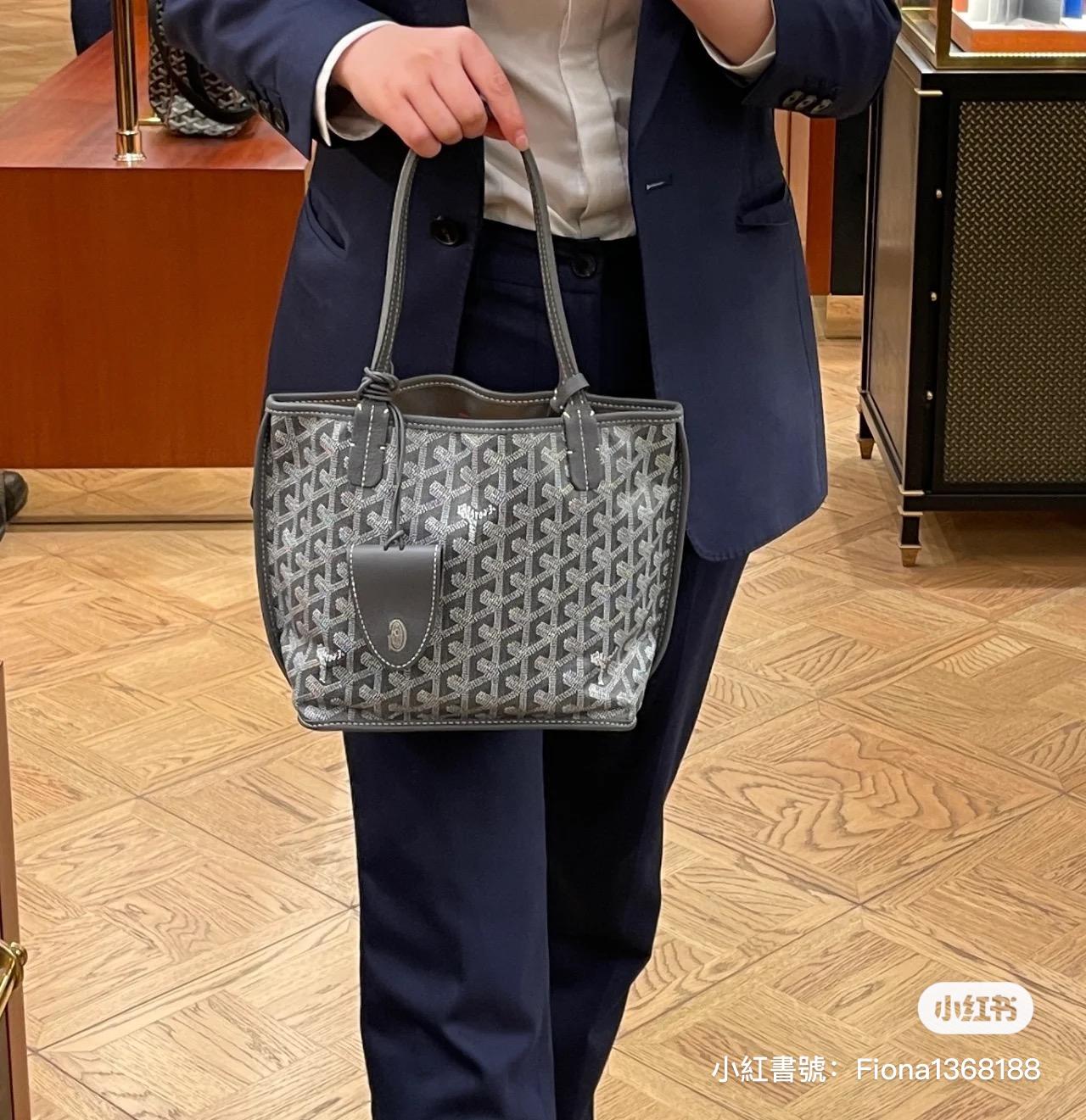 GOYARD 灰色 雙面tote mini Anjou (附包釦) 帆布及皮革雙面可用迷你手提包 20cm