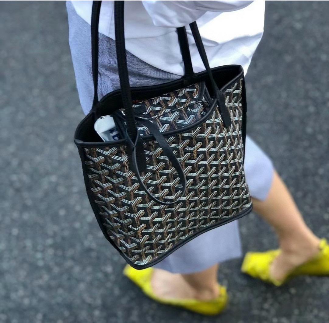 GOYARD 黑色雙面可用 tote Anjou mini bag 帆布及皮革雙面可用迷你手提包 20cm