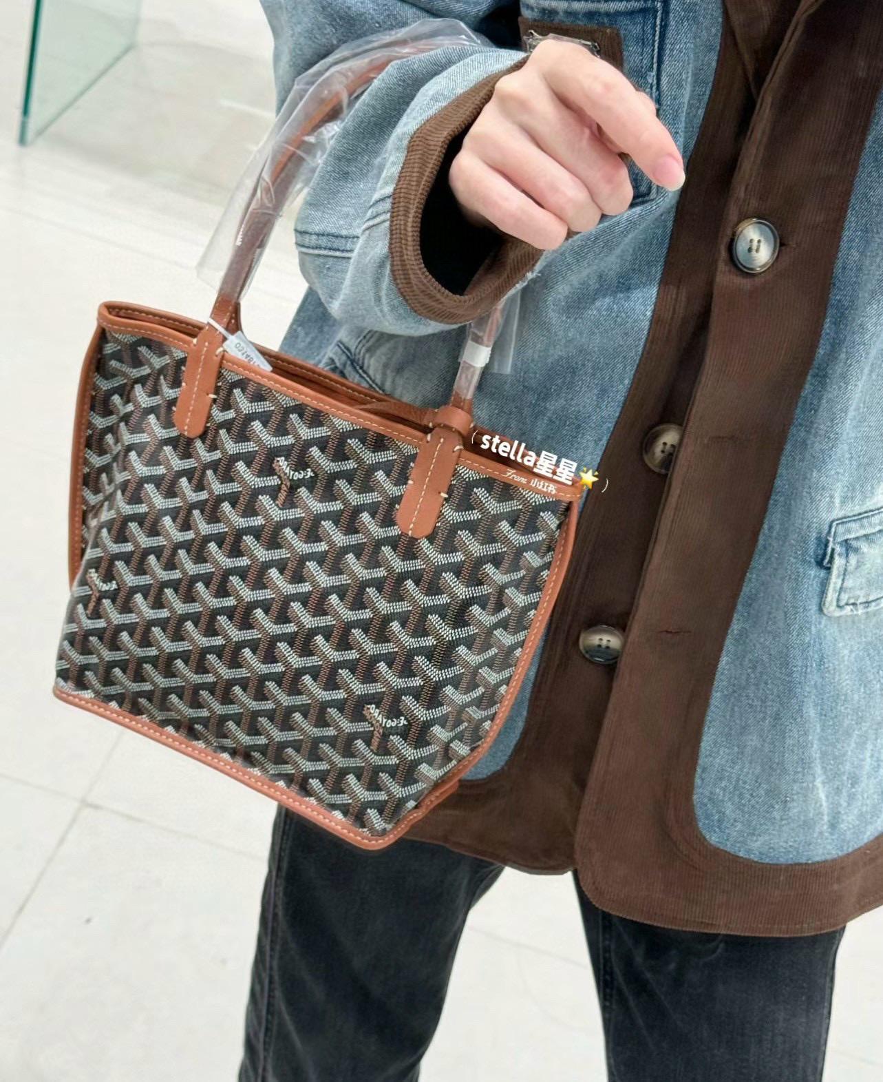 GOYARD 焦糖色 雙面可用 tote Anjou mini bag 帆布及皮革雙面可用迷你手提包 20cm