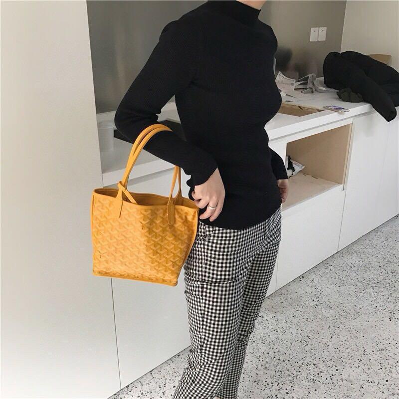 GOYARD 黃色 雙面可用 tote Anjou mini bag 帆布及皮革雙面可用迷你手提包 20cm