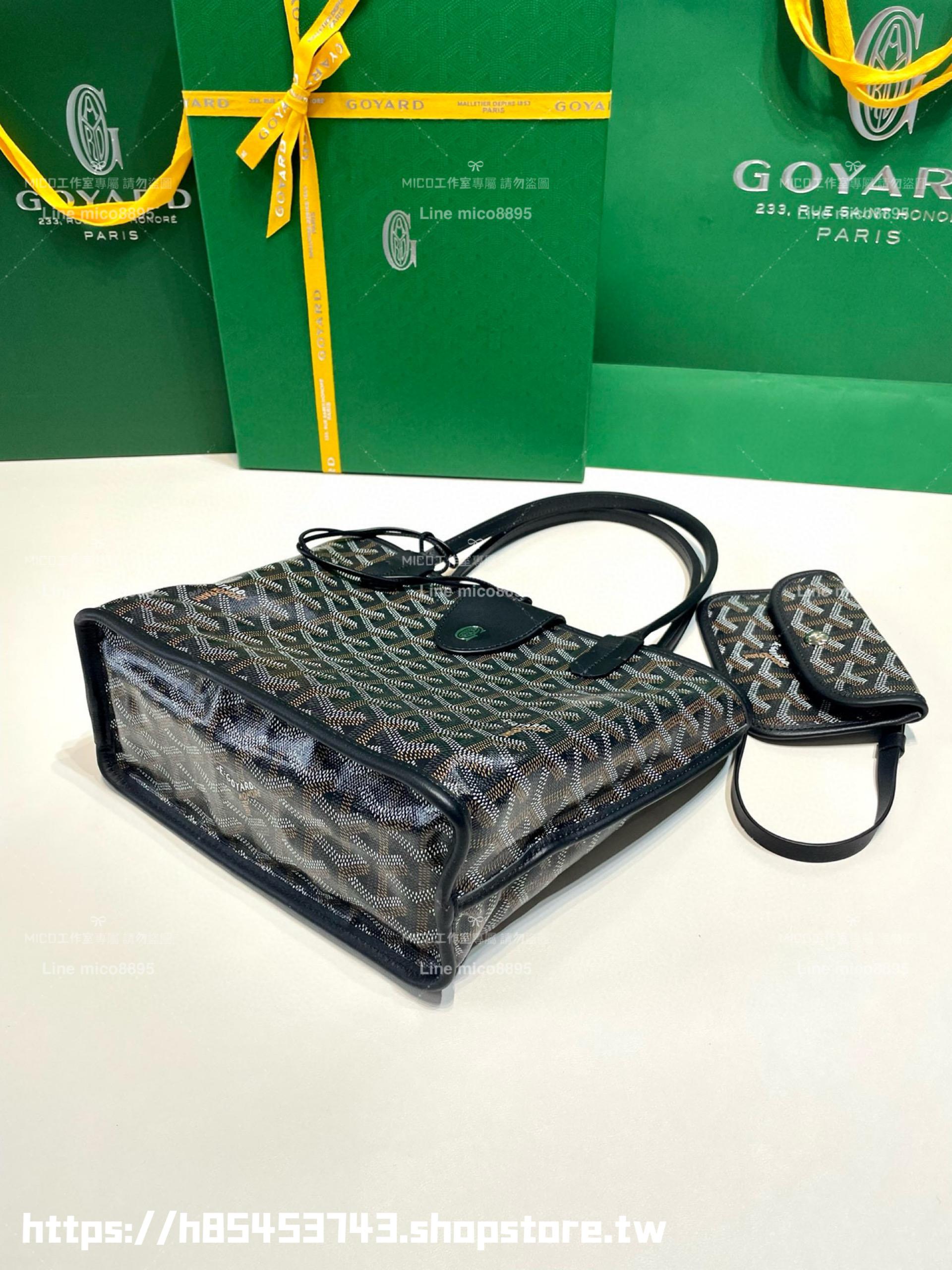 GOYARD 黑色 雙面tote mini Anjou (附包釦) 帆布及皮革雙面可用迷你手提包 20cm