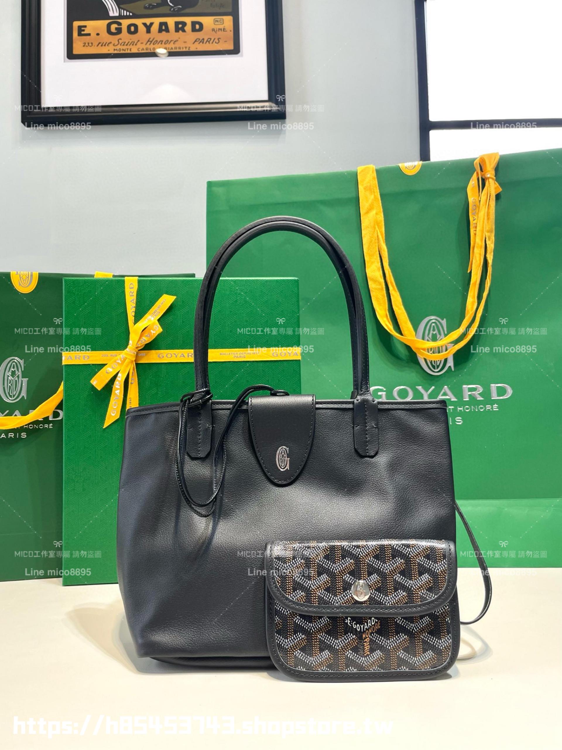 GOYARD 黑色 雙面tote mini Anjou (附包釦) 帆布及皮革雙面可用迷你手提包 20cm