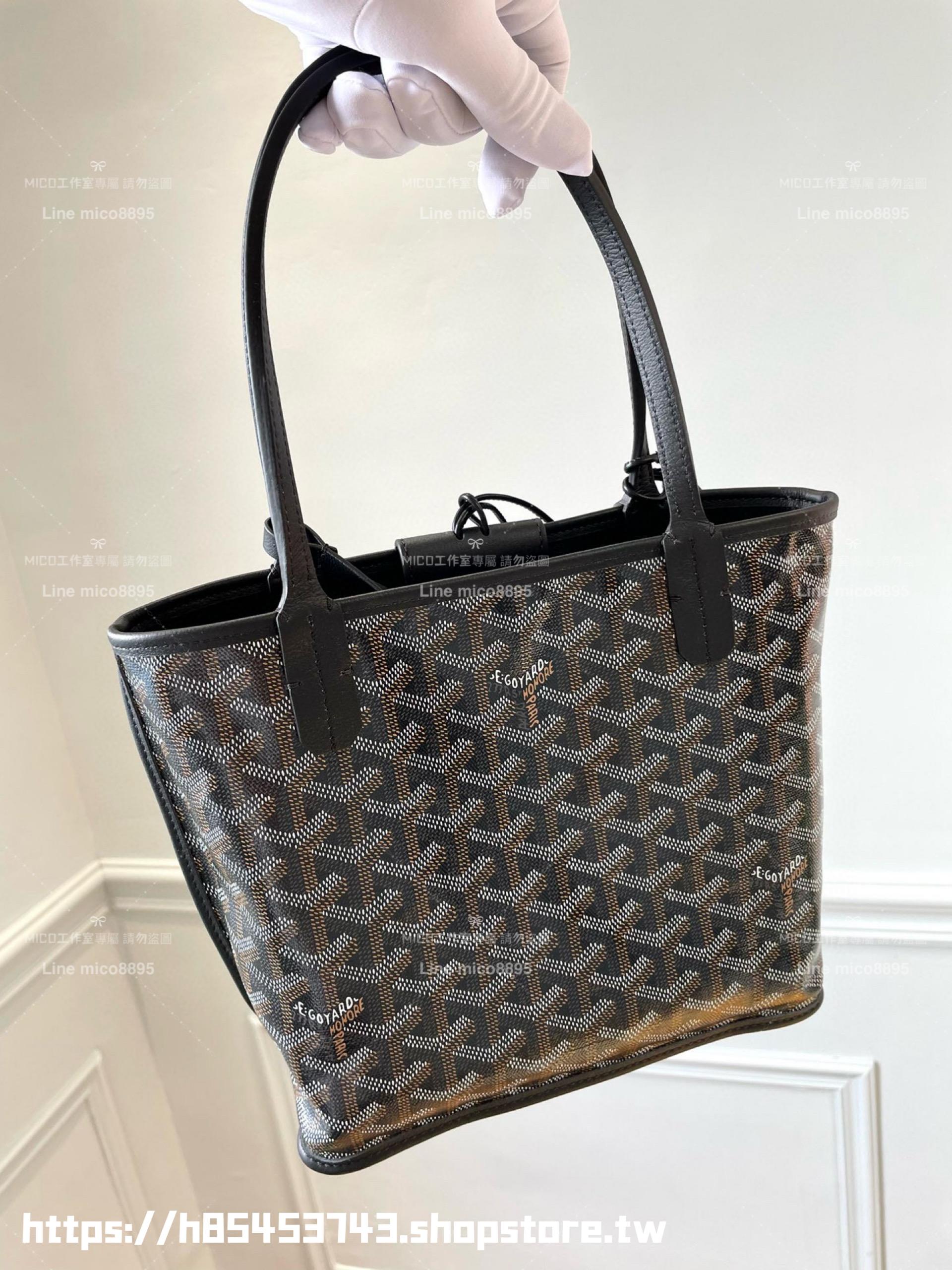 GOYARD 黑色 雙面tote mini Anjou (附包釦) 帆布及皮革雙面可用迷你手提包 20cm