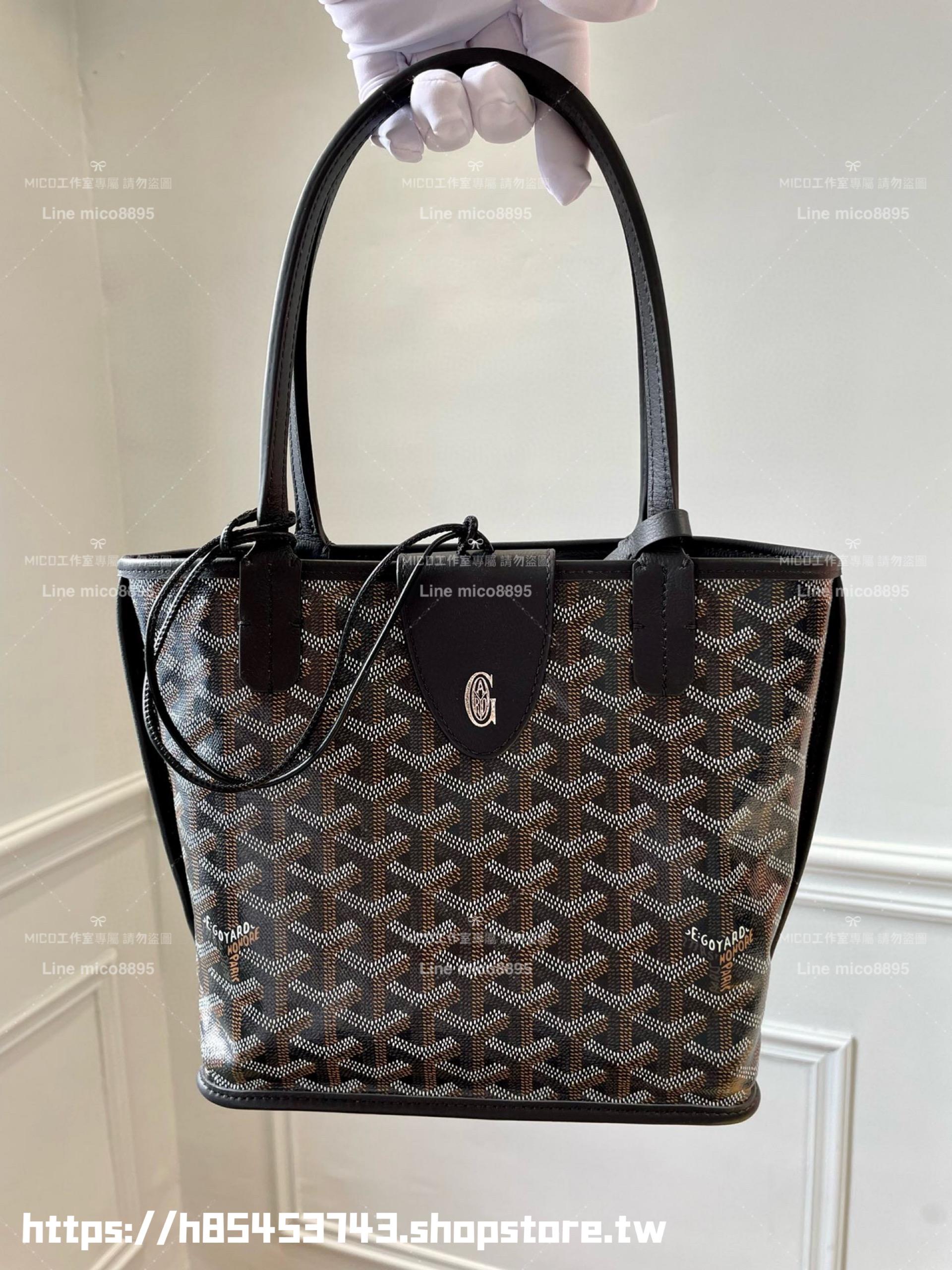 GOYARD 黑色 雙面tote mini Anjou (附包釦) 帆布及皮革雙面可用迷你手提包 20cm