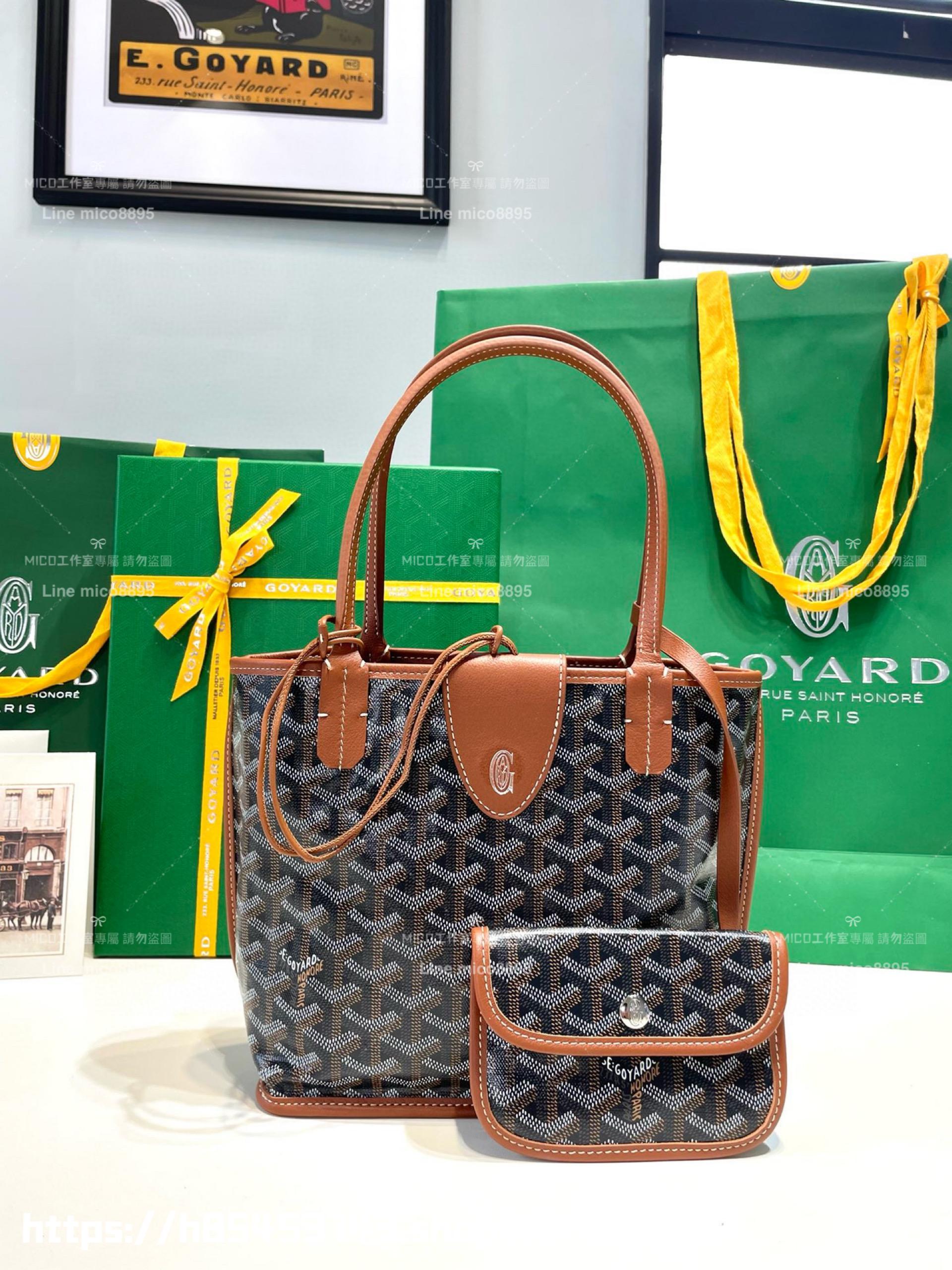 GOYARD 焦糖色 雙面tote mini Anjou (附包釦) 帆布及皮革雙面可用迷你手提包 20cm